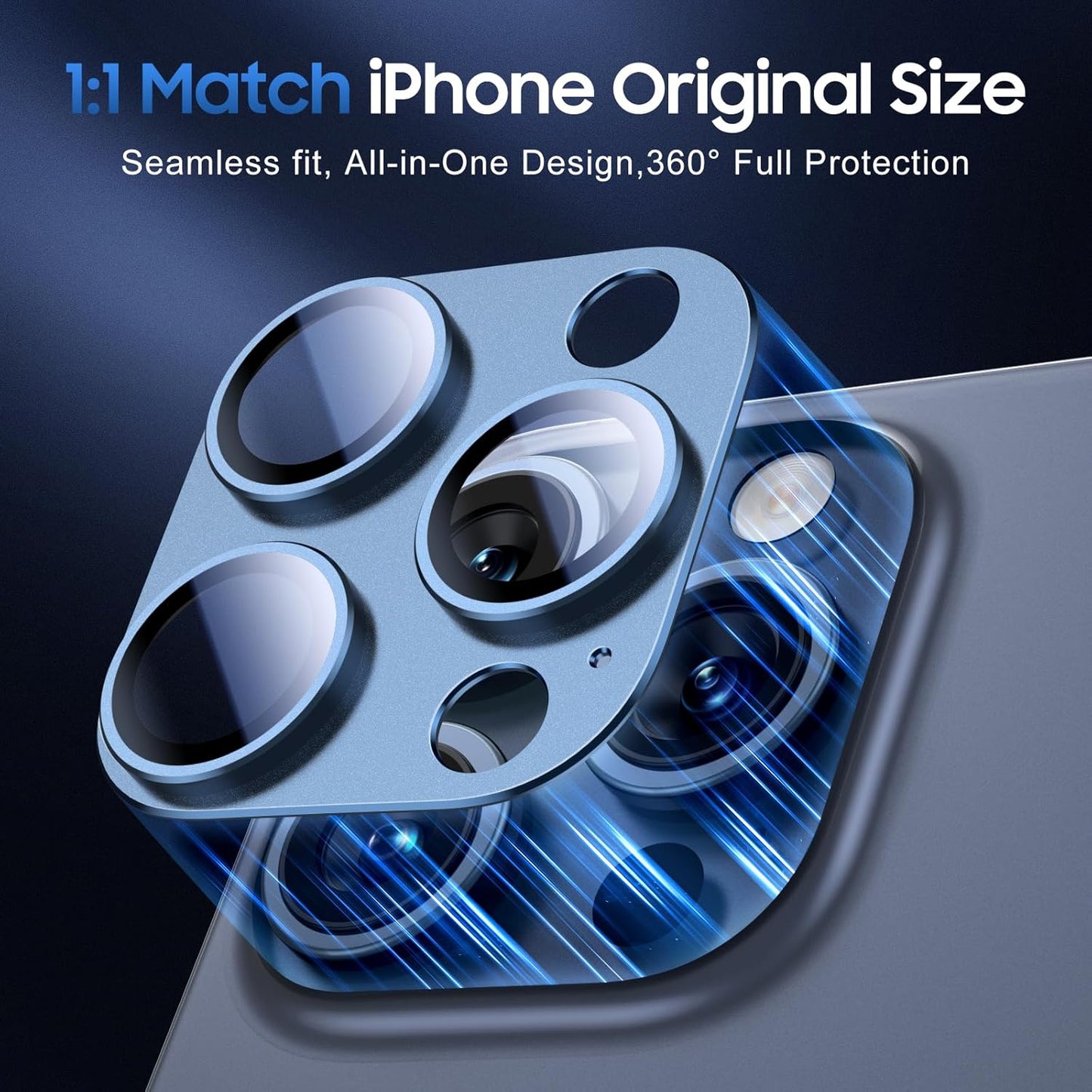 UniqueMe for 3 Pack iPhone 15 Pro/iPhone 15 Pro Max Camera Lens Protector, [Drop Protection] [Case Friendly] Camera Cover Screen [Update New Version] - All-Blue