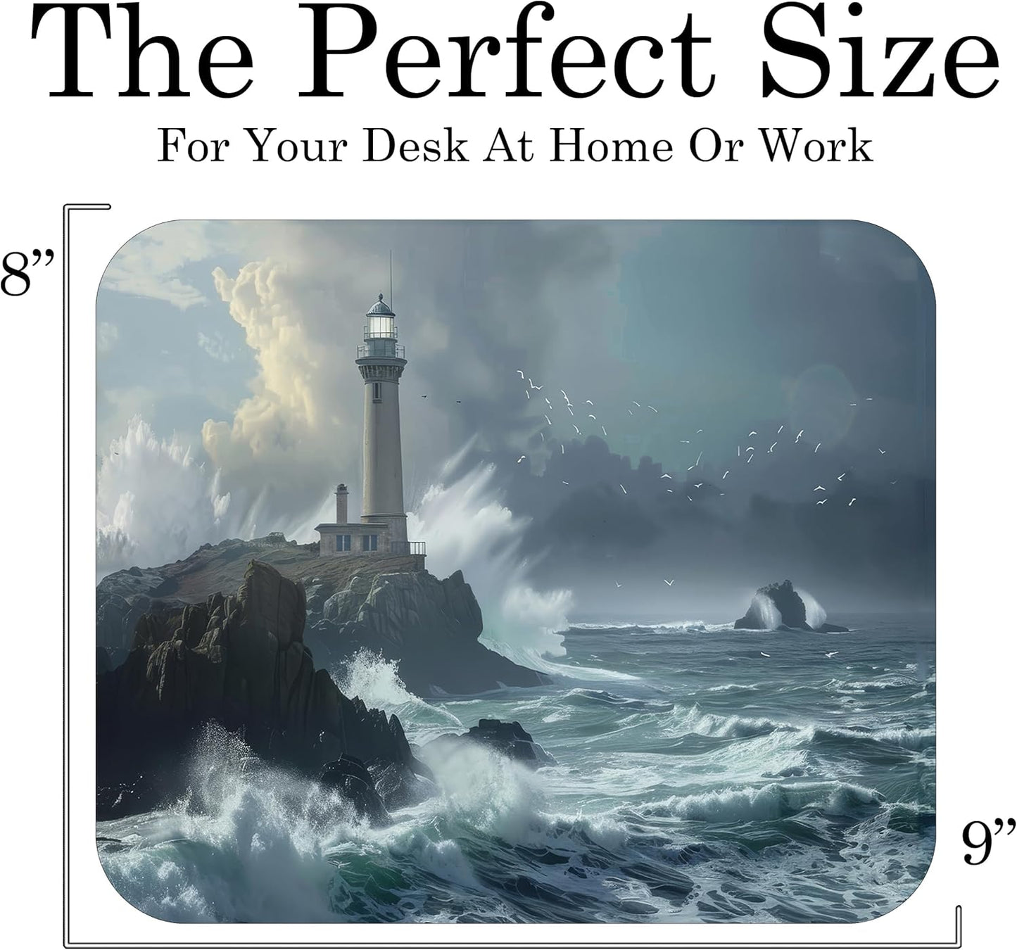 Coastal Shoreline Waves Sandy Beach Theme Mouse Pad Mat Mousepad for Desk Computer Laptop PC Gaming Home or Office Gift (Lighthouse Seagull MP32)