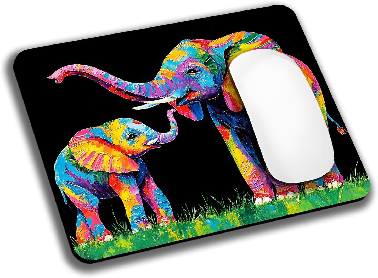 Colorful Art Animal Elephant Mouse Pads for Desk, Portable Wireless Computer Mouse pad Small Design with Women, Non-Slip Rubber Base Laptop Mousepad 9.5" x 7.9" Smooth Surface for Office & Travel
