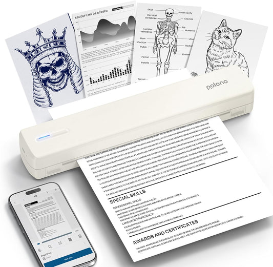 POLONO Portable Printer Wireless for Travel, D810 Bluetooth Thermal Printer Support for 8.5"x11" US Letter, Beige