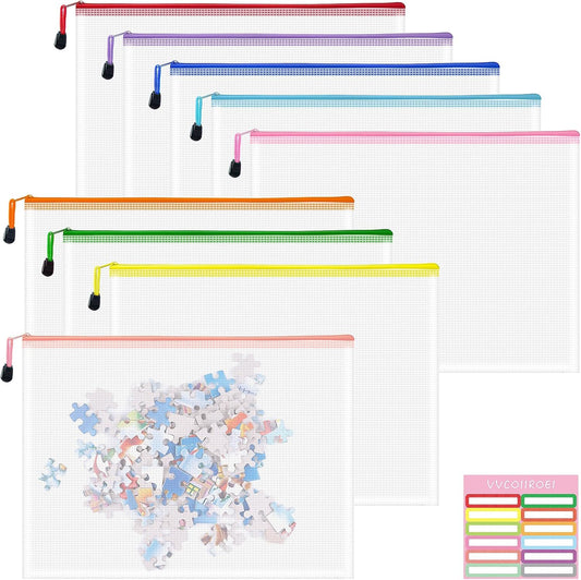 9pcs Mesh Zipper Pouch Bags, B4 Sizes Zipper Pouch, Mesh Bags With Zipper, Plastic Zipper Pouches, 9 Colors Zipper Pouches for Organizing, Board Game Storage, Travel, School Office organize