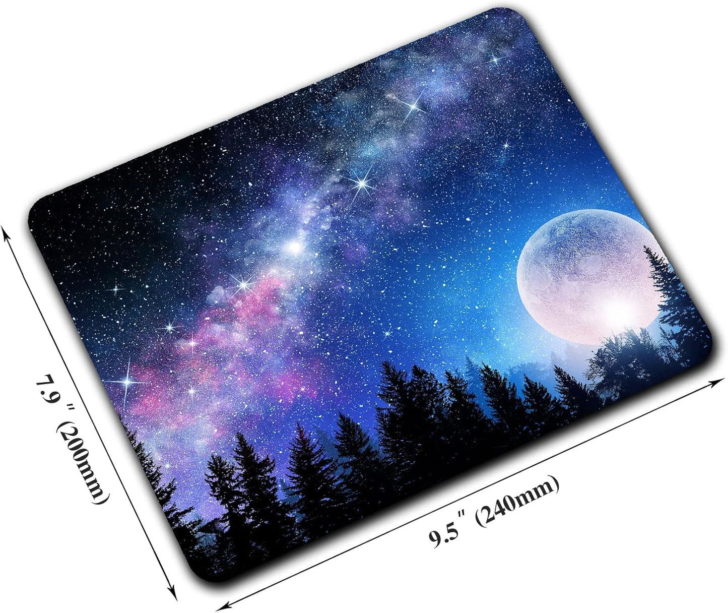 Beautiful Galaxy Nebula Mouse Pad, Full Moon in Night Forest Mouse Pad for Design, Anti-Slip Rubber Base Wireless Mouse Pads for Laptop