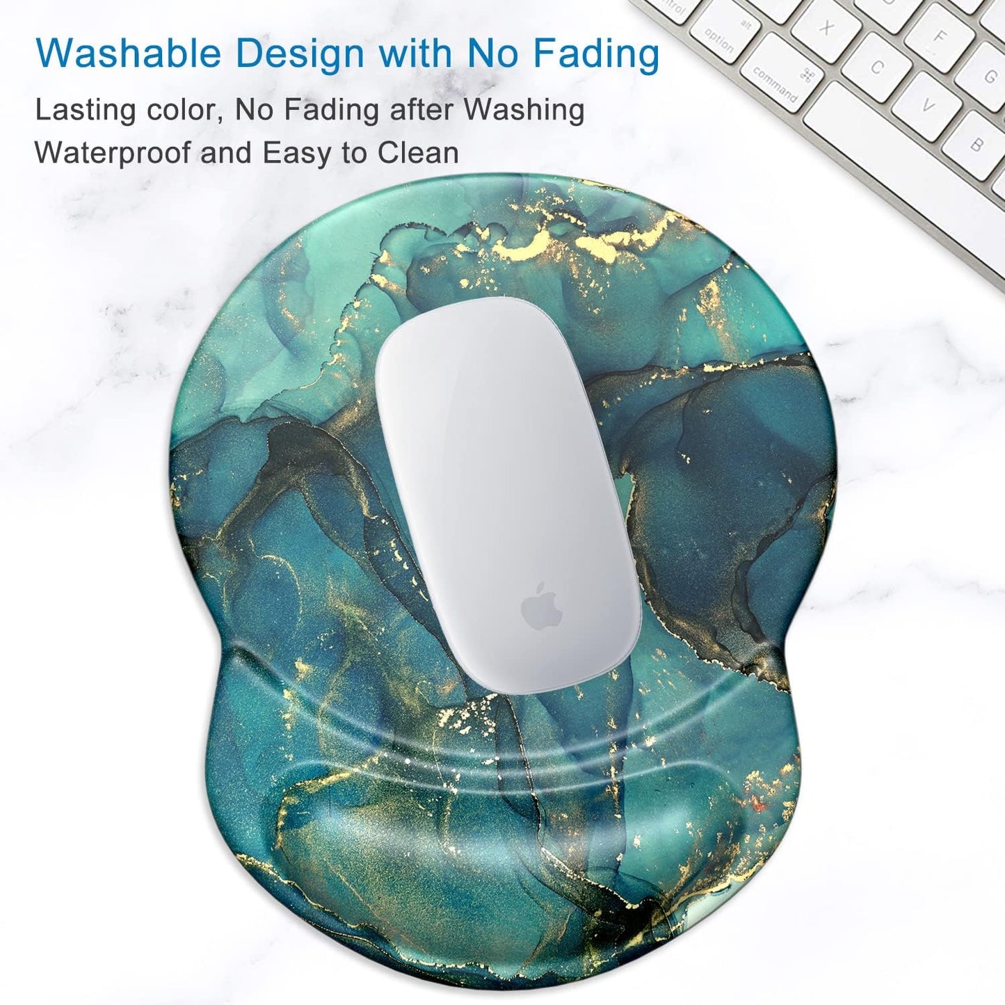 ITNRSIIET Ergonomic Mouse Pad with Gel Wrist Support Small Wrist Rest Smooth Surface Non-Slip PU Base Comfortable Office Supplies Pain Relief, 8.7 x 7.2 inches, Abstract Ink Tempera