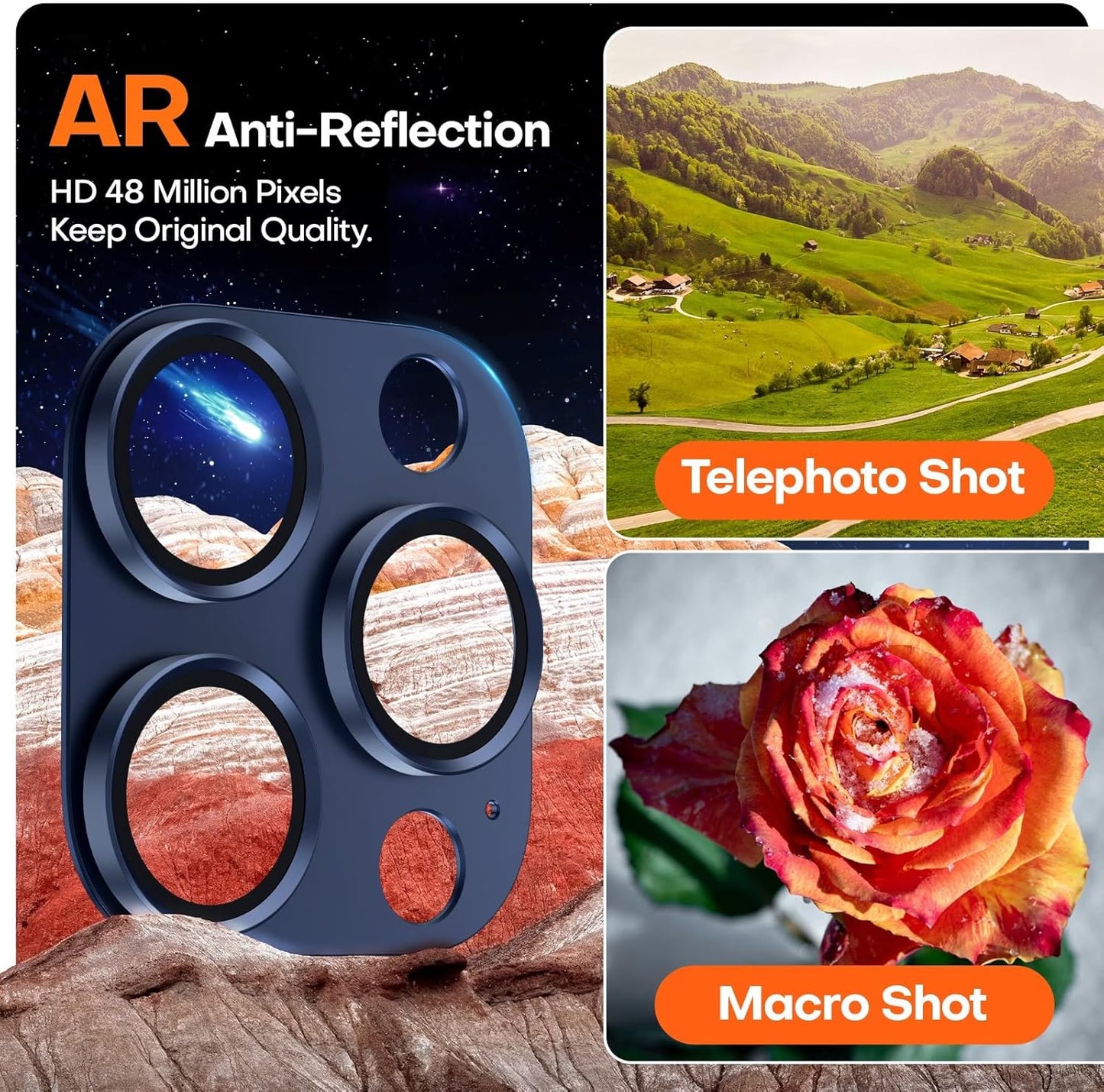 Camera Lens Protector for iPhone 16 Pro Max/16 Pro/iPhone 15 Pro Max/15 Pro/iPhone 14 Pro Max/14 Pro, Aluminum Alloy Sapphire Glass Camera Screen Cover, Case Friendly- Blue Titanium