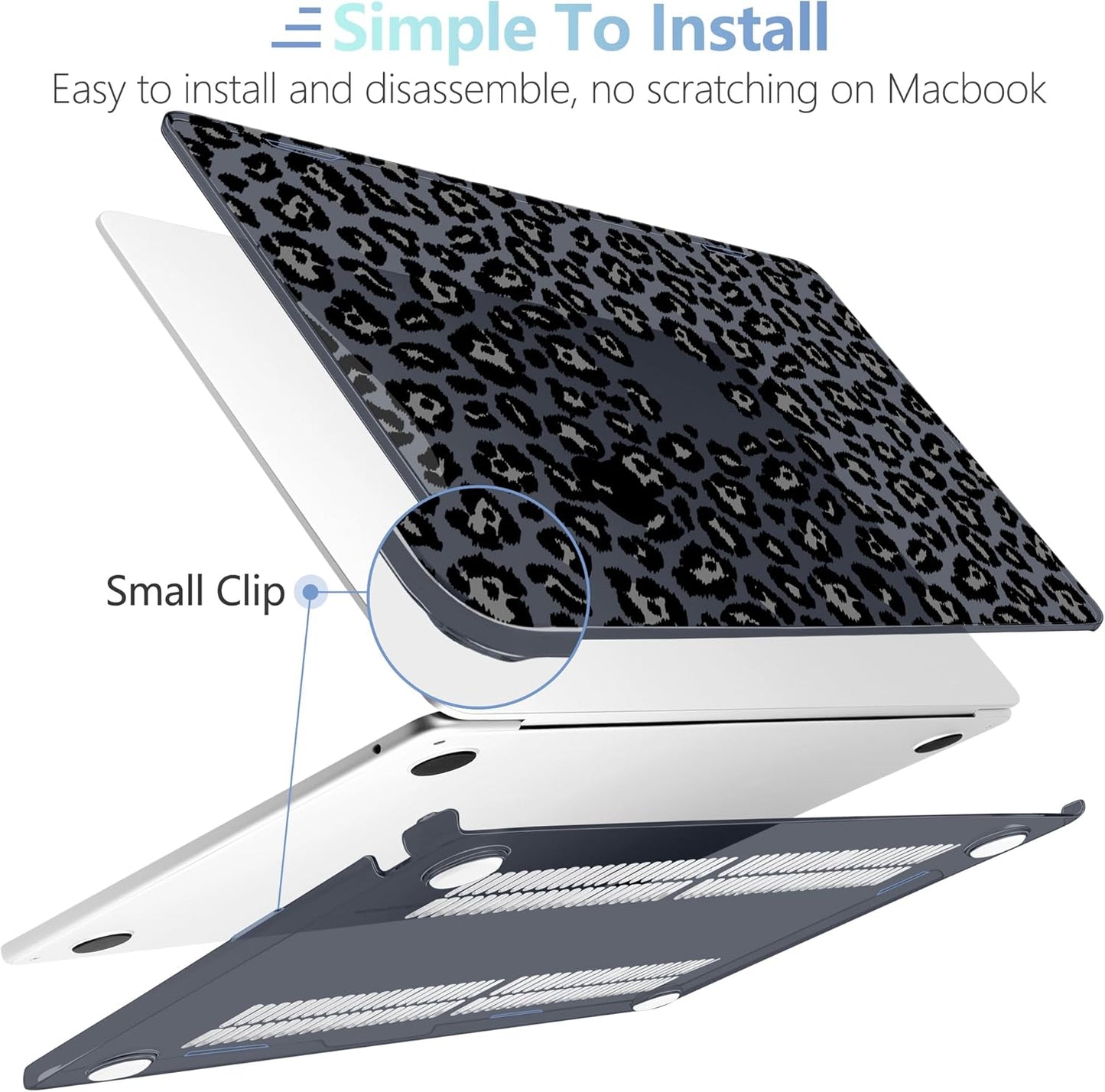 MEEgoodo Case for M4/M3/M2 MacBook Air 13.6 inch Case 2025 2024 2022, Fit Model A3240/A3113/A2681, Laptop Hard Shell with Keyboard Cover Compatible with MacBook Air 13 inch, Snow Leopard Texture