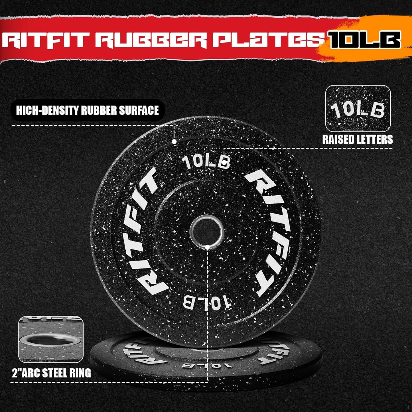 RitFit Bumper Plates, Colored Fleck-Rubber Weight Plates with Steel Insert, 2-inch Olympic Weight Plates for Weight Lifting and Strength Training, 170LB set