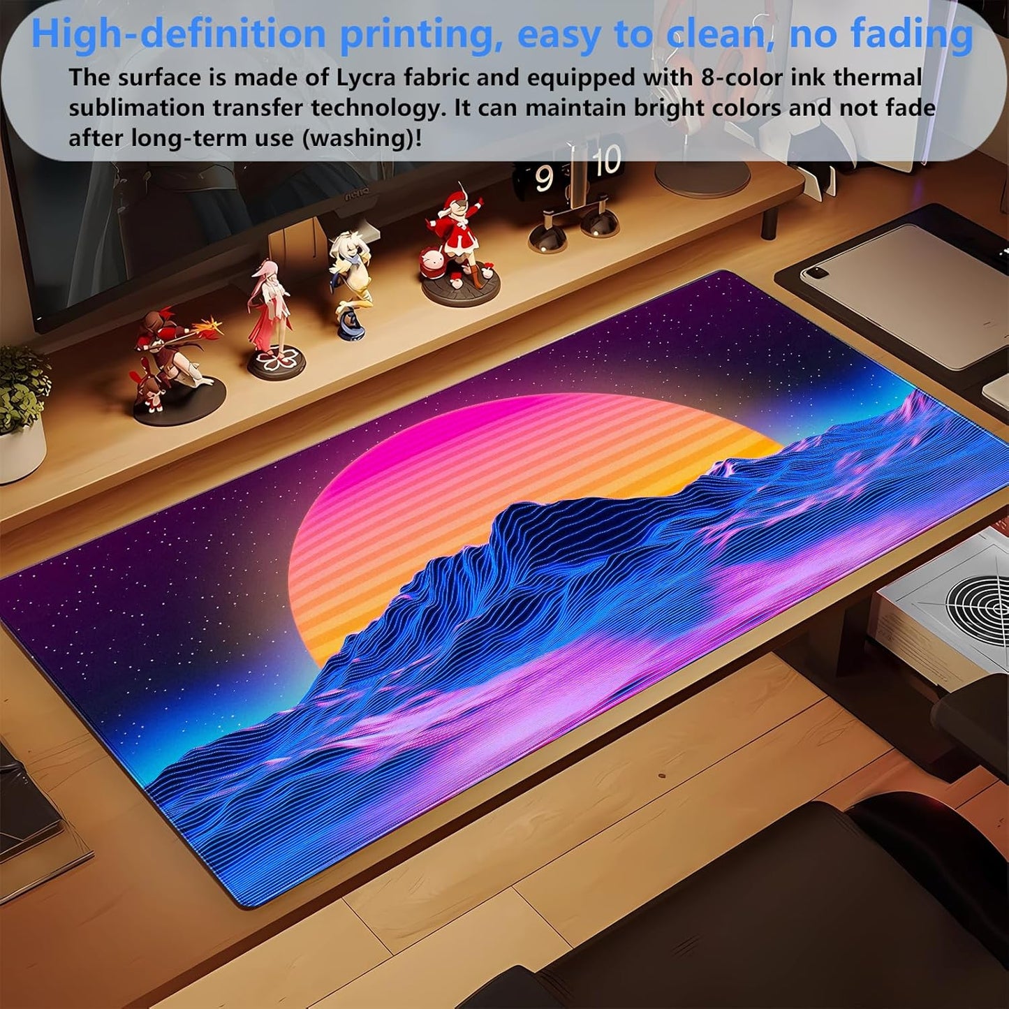 Retro Neon Fantasy Mouse Pad Desk Mat XXL Large 31.5x15.7in Gaming Keyboard & Mouse Pad Nostalgic Digital Art Office Desk Decor