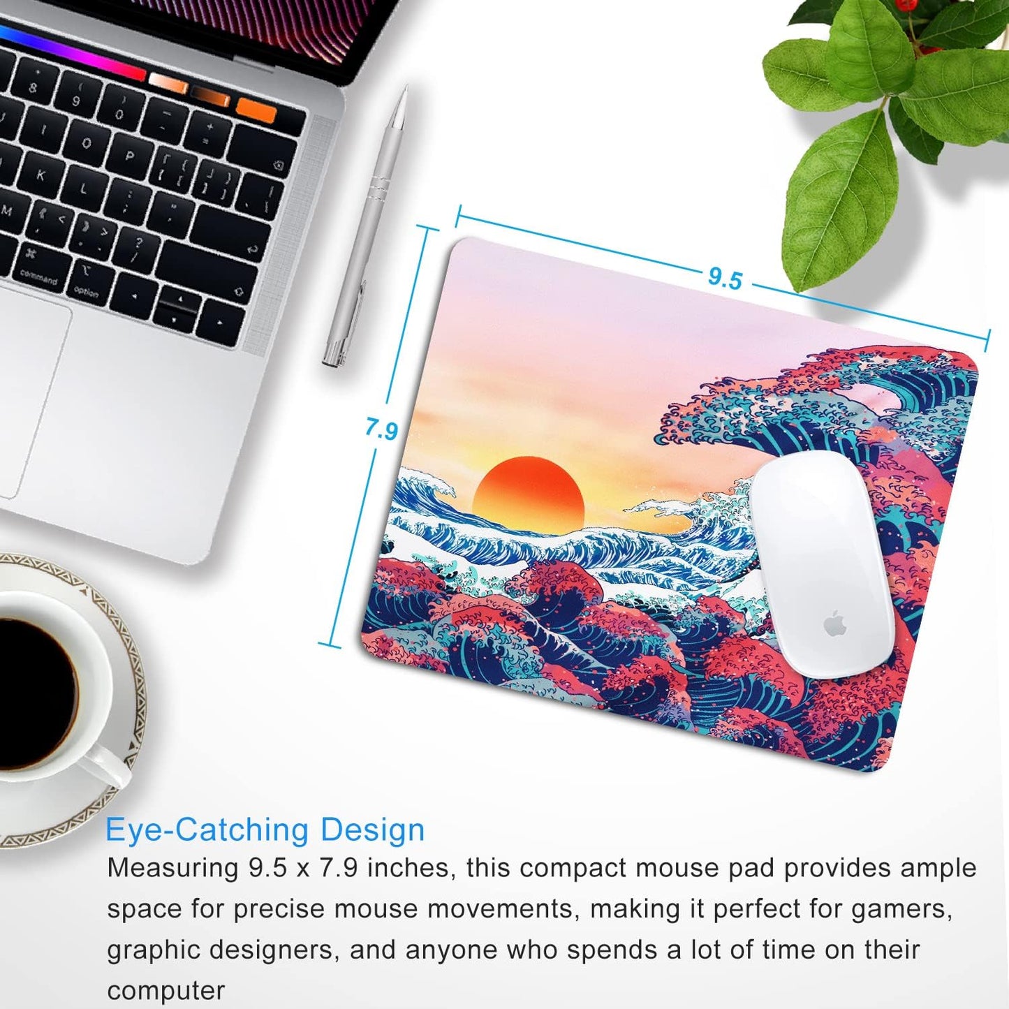 Japanese Ukiyo-e Ocean Waves Mouse Pad Personalized Design, Non-Slip Surface, Rubber Base, Small Office Desk Pad for Computers and Laptops