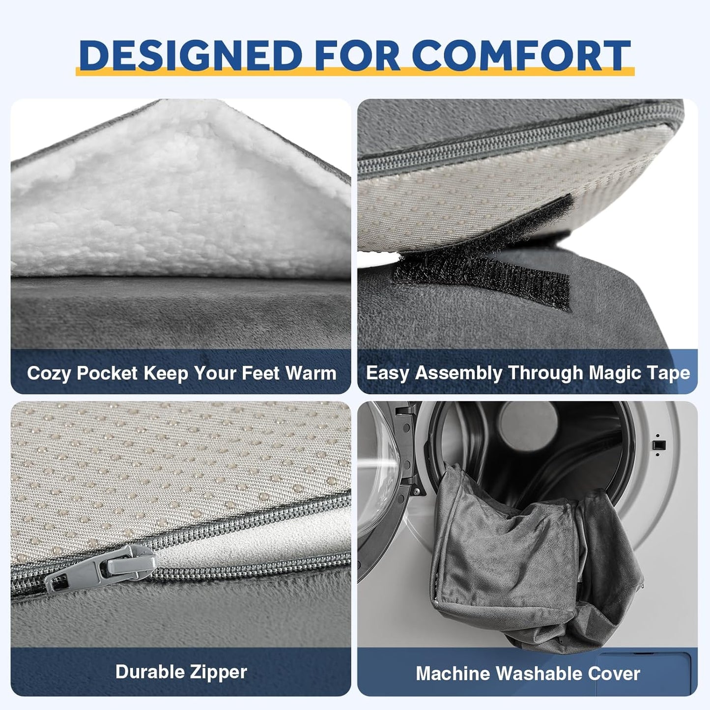 Foot Rest for Under Desk at Work, Adjustable Footrest for Office Chair & Gaming Chair,Ergonomic Footrest Pillow Desk Foot Stool with Washable Cover for Home, Airplane, Travel (Gray)