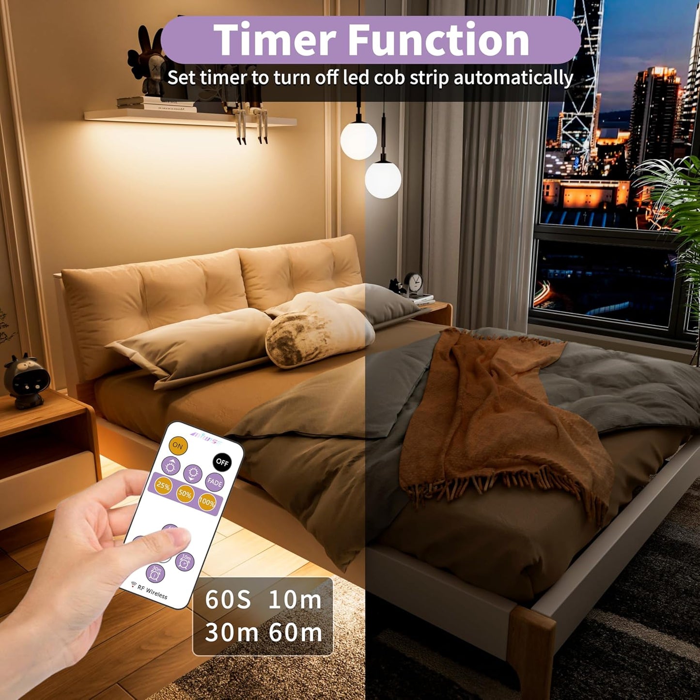 MIWISE RF Remote Dimmer for Single Color LED Strip Lights,13-Key Wireless Remote and in-line Controller DC 12-24V for 3528/2835/5050/COB LED Tape Lights,Timer Function/One-to-Many Control