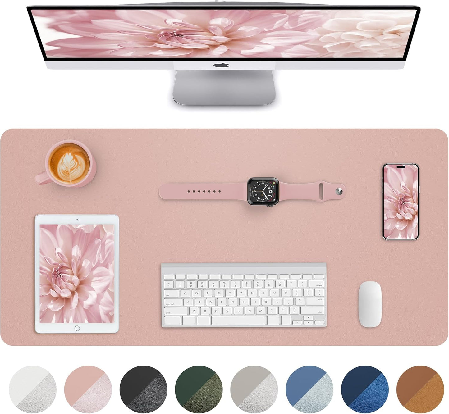 Leather Desk Pad Blotter,Mouse Pad,Office Desk Mat, Non-Slip PU Leather Desk mat,Large Desk mat,Waterproof Keyboard mat for Office/Home/Decor (Pink,35" x 17")