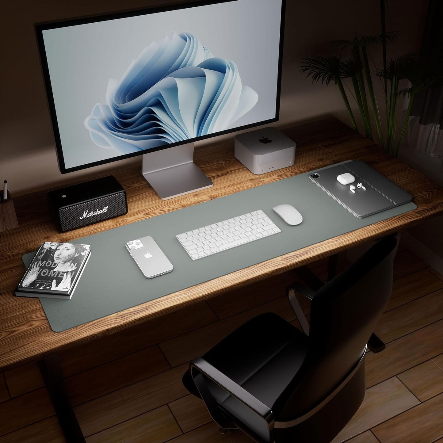 Aothia Leather Desk Pad Protector - Large Mouse Pad, Office Mat, Non-Slip PU Leather Blotter, Laptop Desk Pad, Waterproof Writing Pad for Office and Home (Jungle Green, 38" x 13.7")