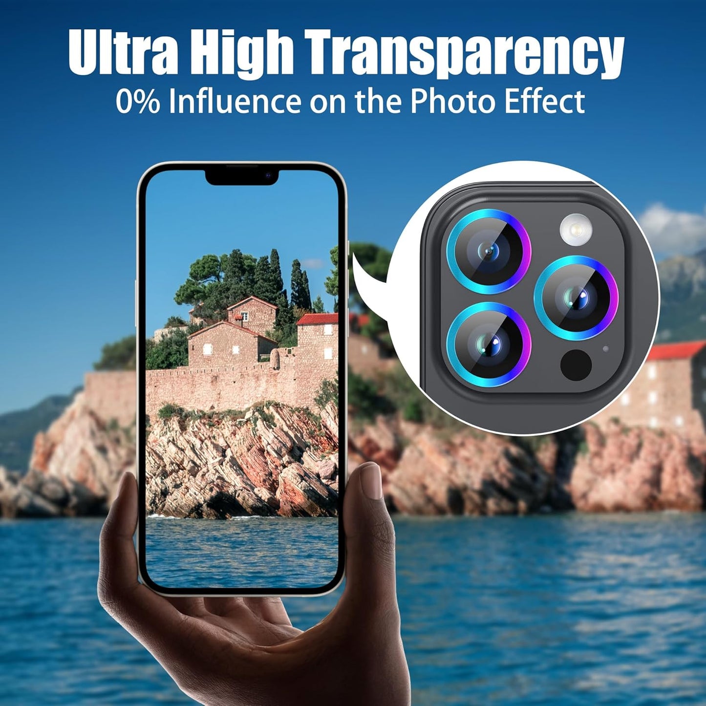 AGVEE 3+3 Camera Lens Protector for iPhone 15 Pro 6.1" / 15 Pro Max 6.7", Brushed Metal Ring 9H Tempered HD Glass Camera Protector Cover Film, Black