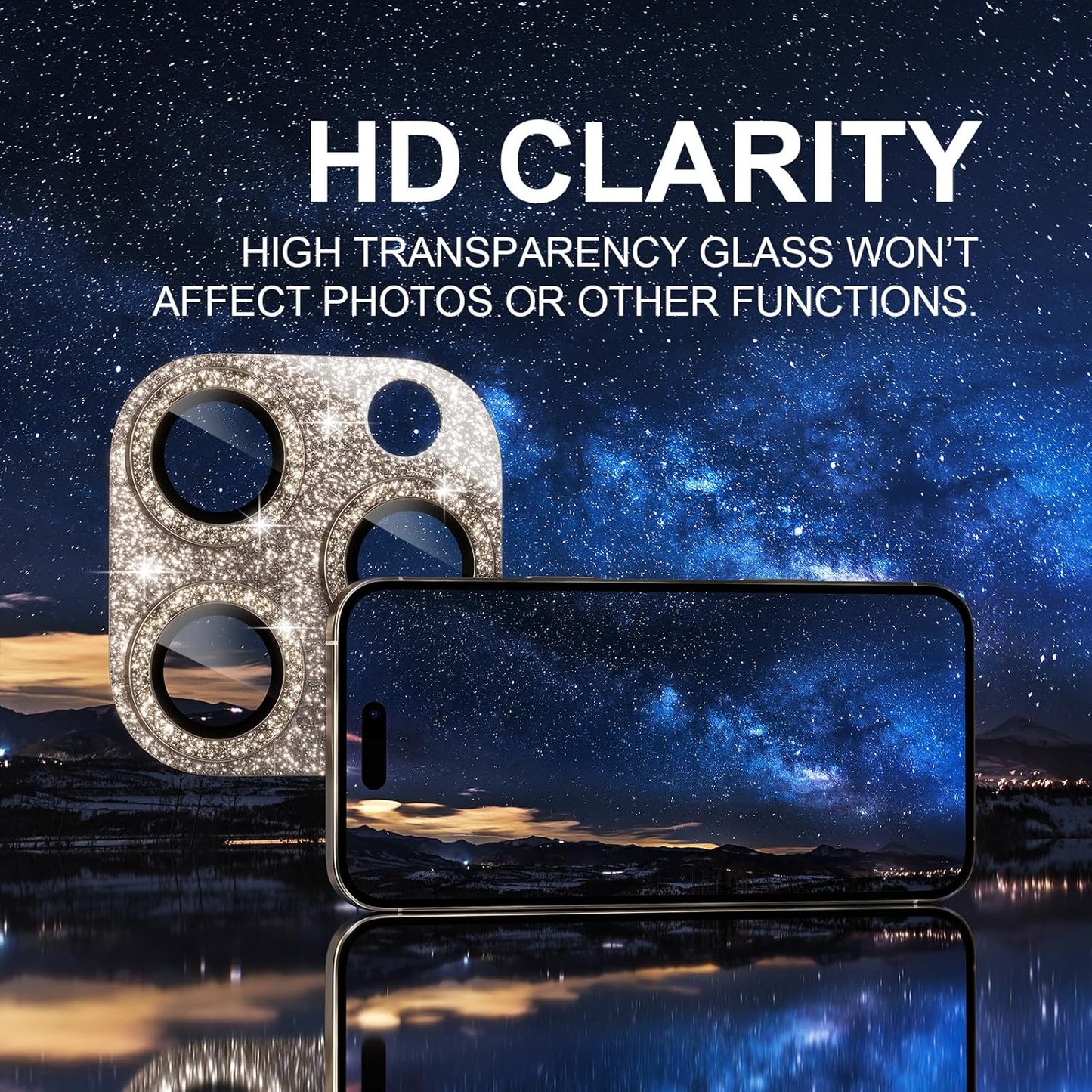 Choiche Compatible for iPhone 16 Pro/iPhone 16 Pro Max Camera Lens Protector, Bling Camera Cover with 9H Tempered Glass Lens Screen Protector Metal Ring Accessories (Glitter-Titanium Desert)