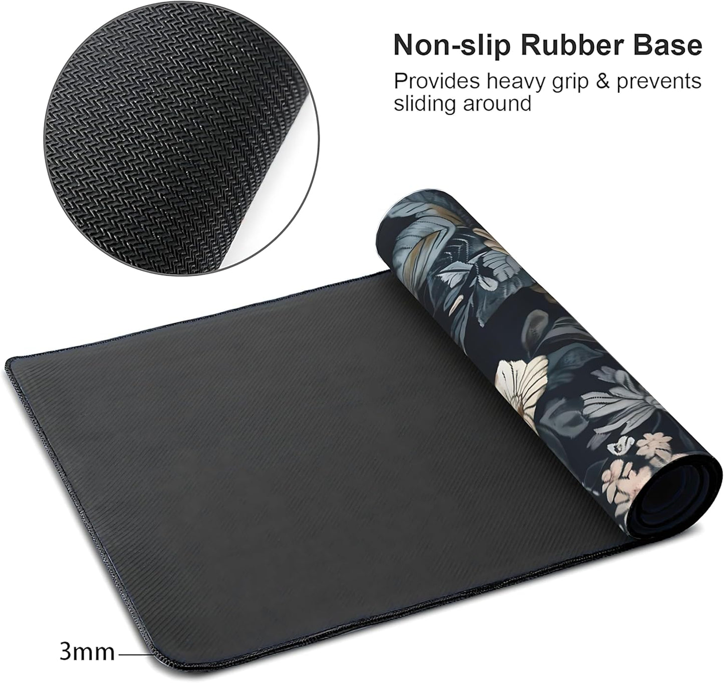 Dark Flower Large Mouse Pad,Gaming Keyboard Desk Pad,Extended Mouse Mat Non-Slip Rubber Base with Stitched Edges for Office Game Home XXL 35.4"x15.7"