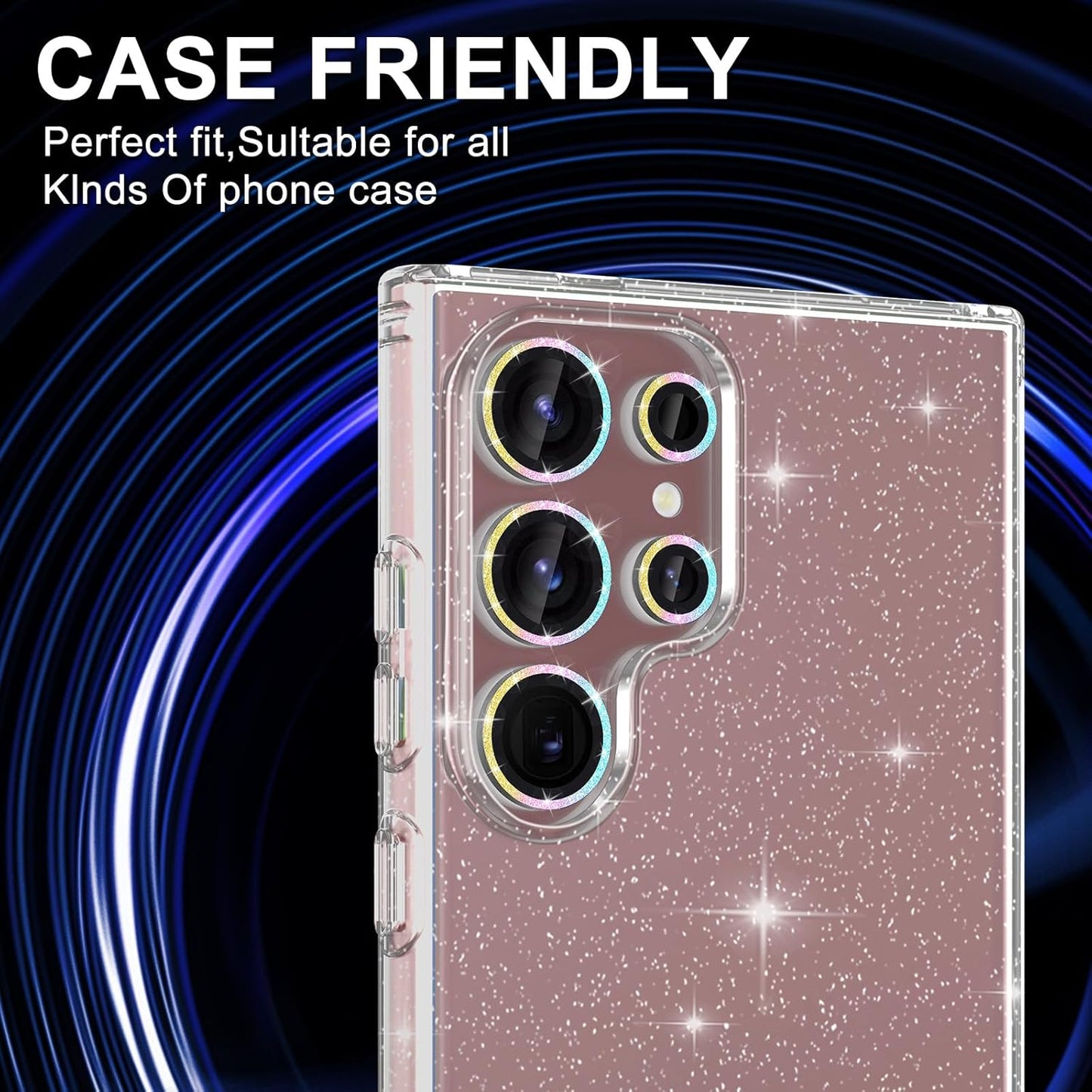 for Samsung Galaxy S22 Ultra Camera Lens Protector, Individual Metal Ring Tempered Glass Lens Cover, [Strong Adsorption] Scratch Resistant Ultra-Thin HD Clear Lens Cover,1 Set-Colorful Sparkly