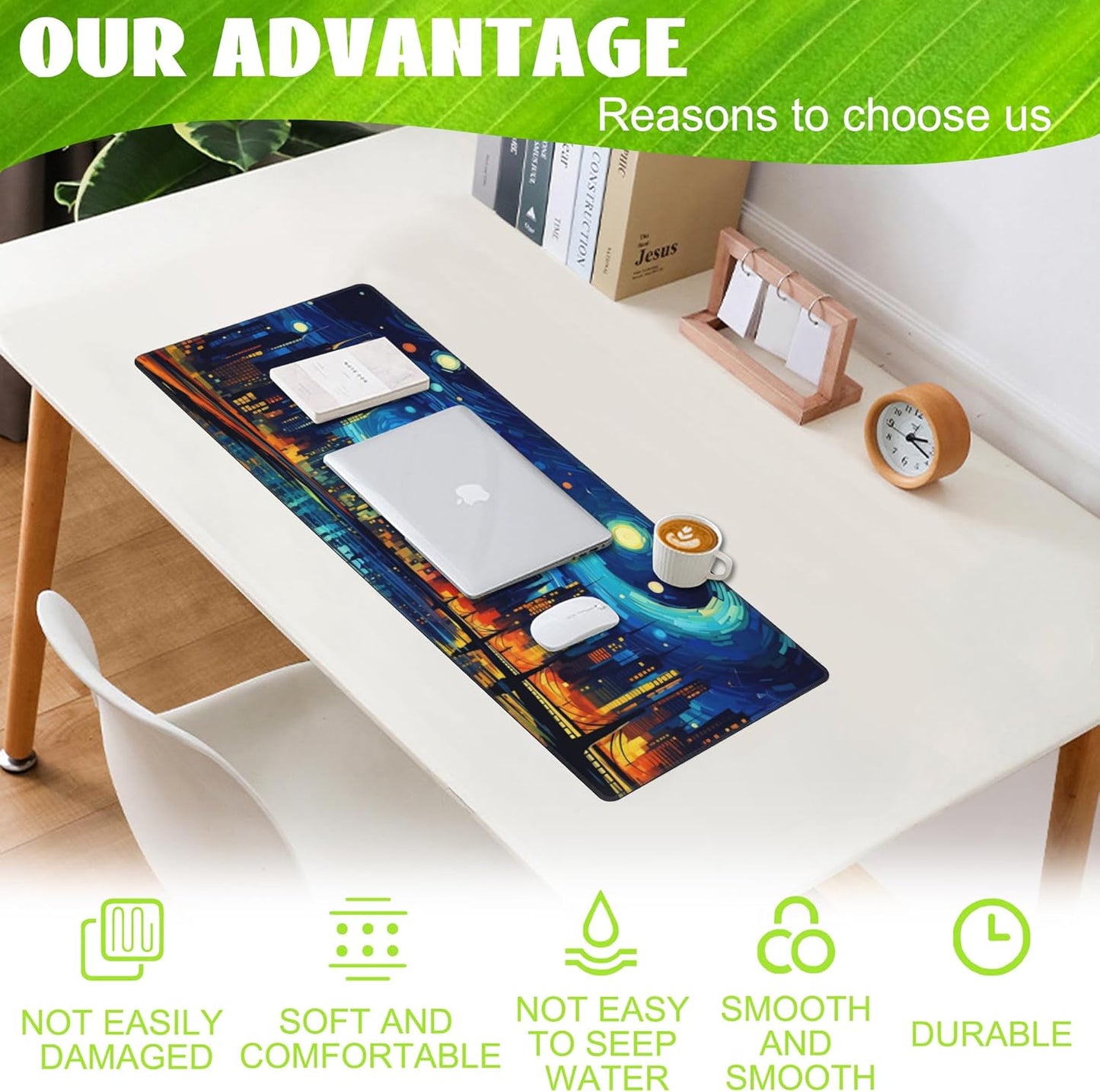 Desk Pad,City Starry Night Desk Mat,Abstract Oil Painting Large Gaming Mouse Pad for Desk,Extended Big Computer Keyboard Mouse Pad with Non-Slip Base and Stitched Edge,31.5"x11.8"