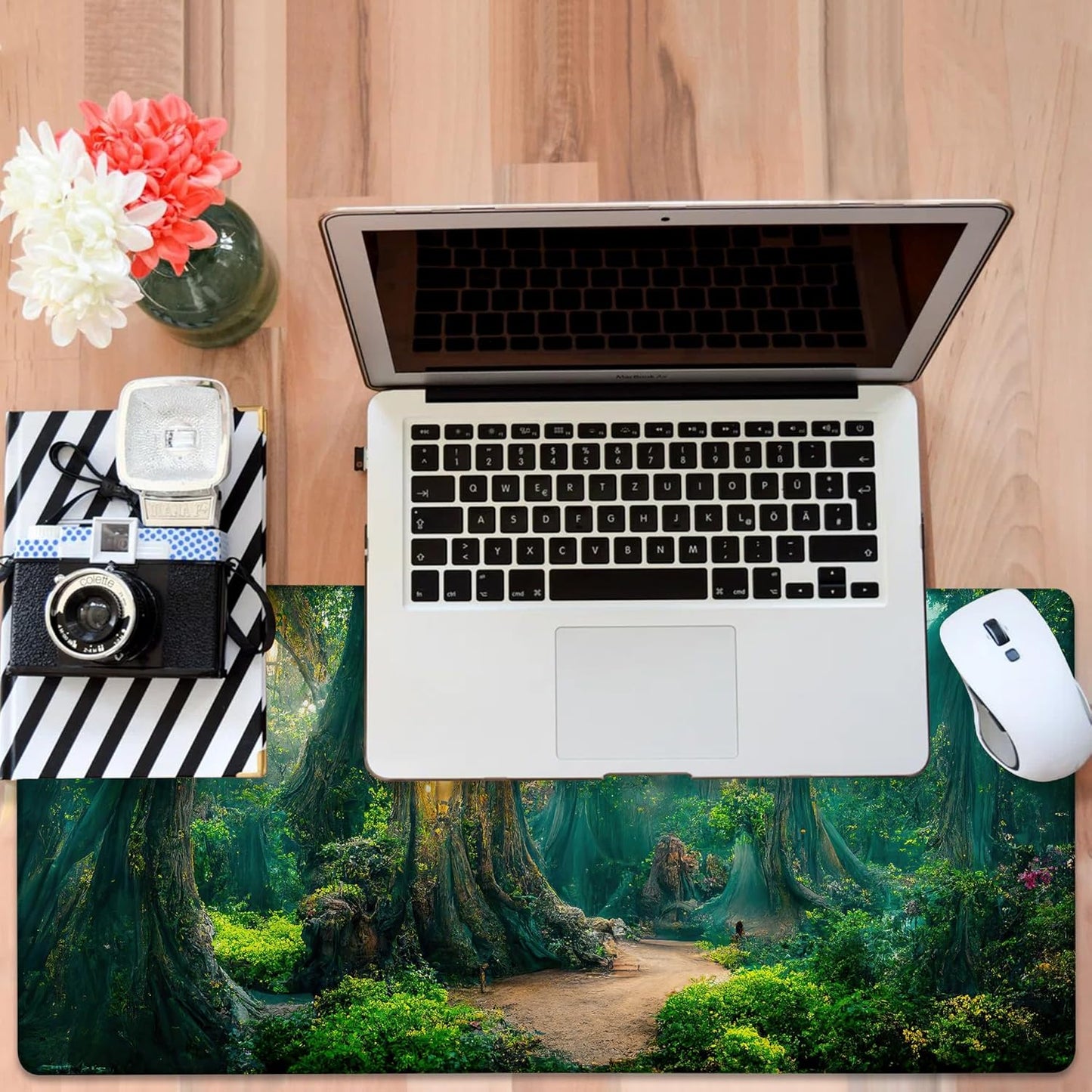 Gaming Desk Pad Large Extra Length Mysterious Forest Mouse Pad Keyboard Laptop Non-Slip Waterproof with Rubber Base Thick Stitched Edge Mouse Mat for Office Home 35.4 x 15.7 Inches