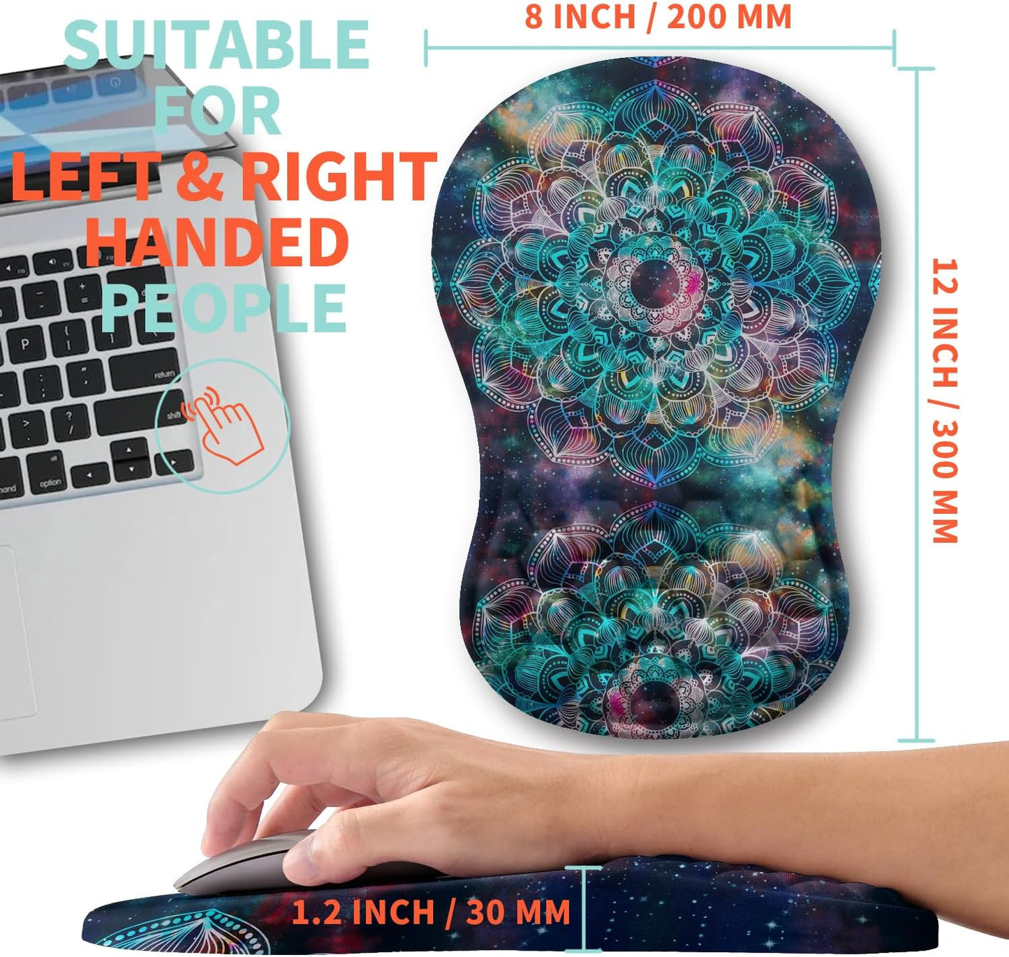 Ergonomic Mouse Pad Wrist Support with Memory Foam Massage Bulge, Carpal Tunnel Pain Relief Mousepad Wrist Rest for Mouse(12x8 inch, Mandala)