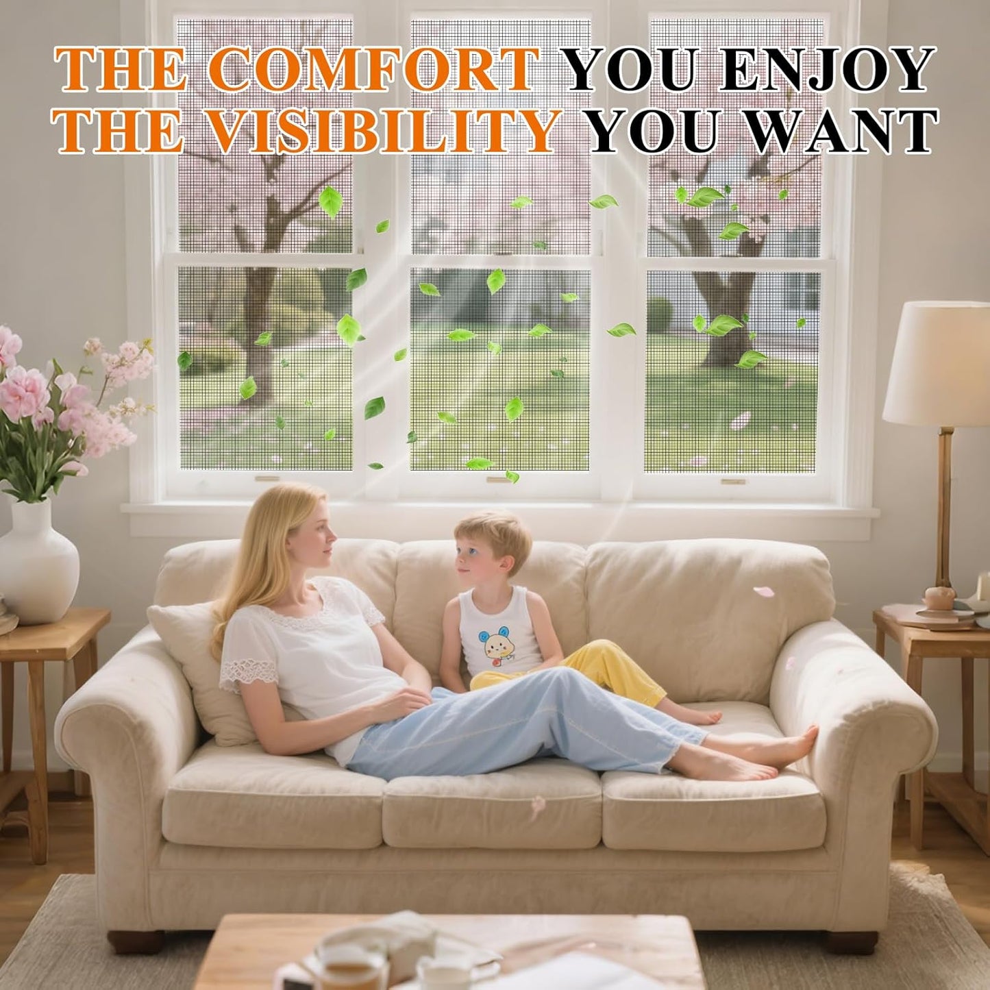 MAGZO Window&Door Screen Replacement Kit, 86" W x 196" L, with Retaining Spline(Total 65.6 FT) and Press-in Installation Tool, Polyester Scratch-Proof, Repair Adjustable Mesh for Windows&Doors, Black