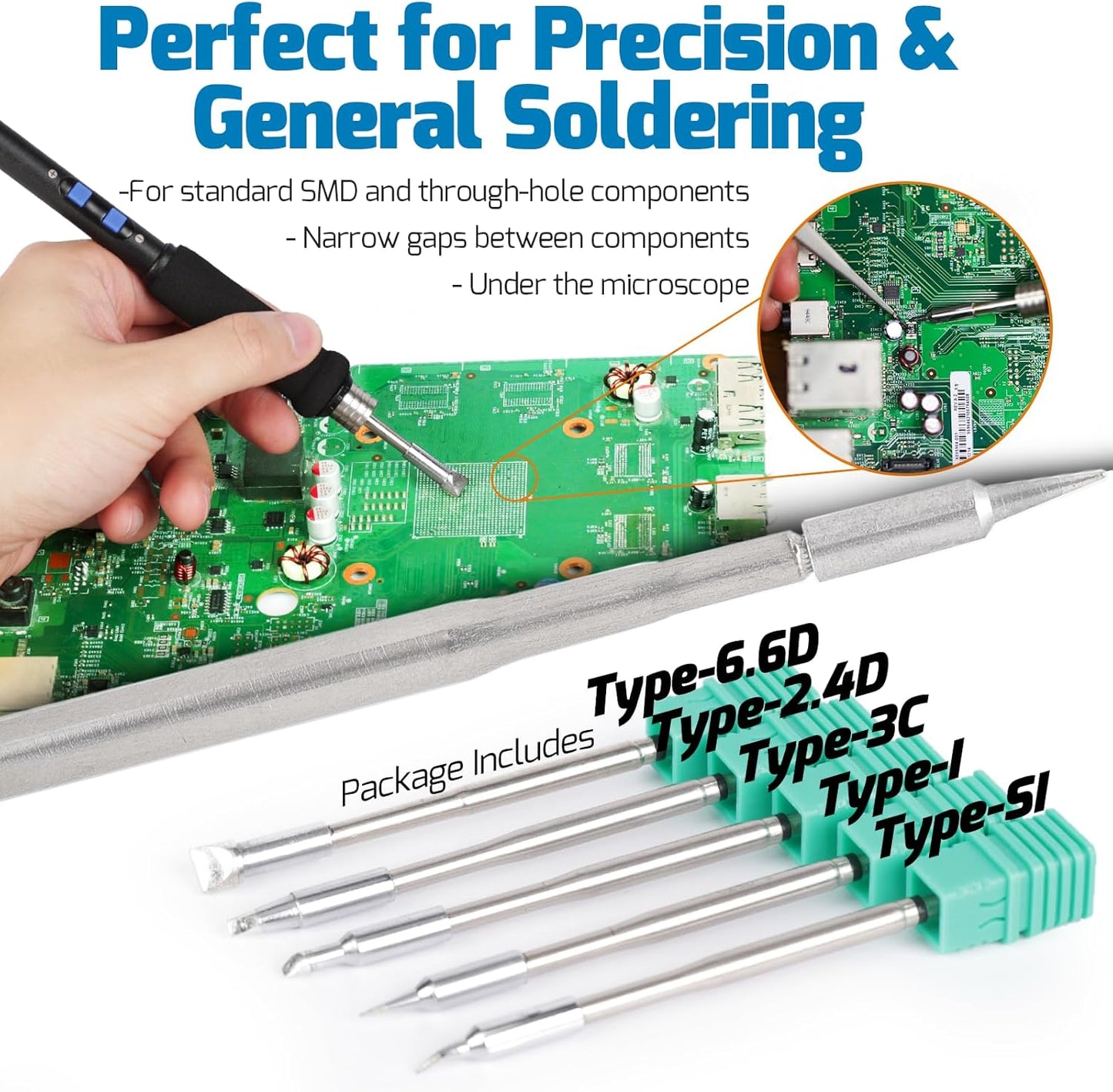 WEP 982-V Micro Soldering kit with 5 C245 Soldering Iron Tips, Temperature Control, Sleep Mode, Auto Shutdown and LCD Display