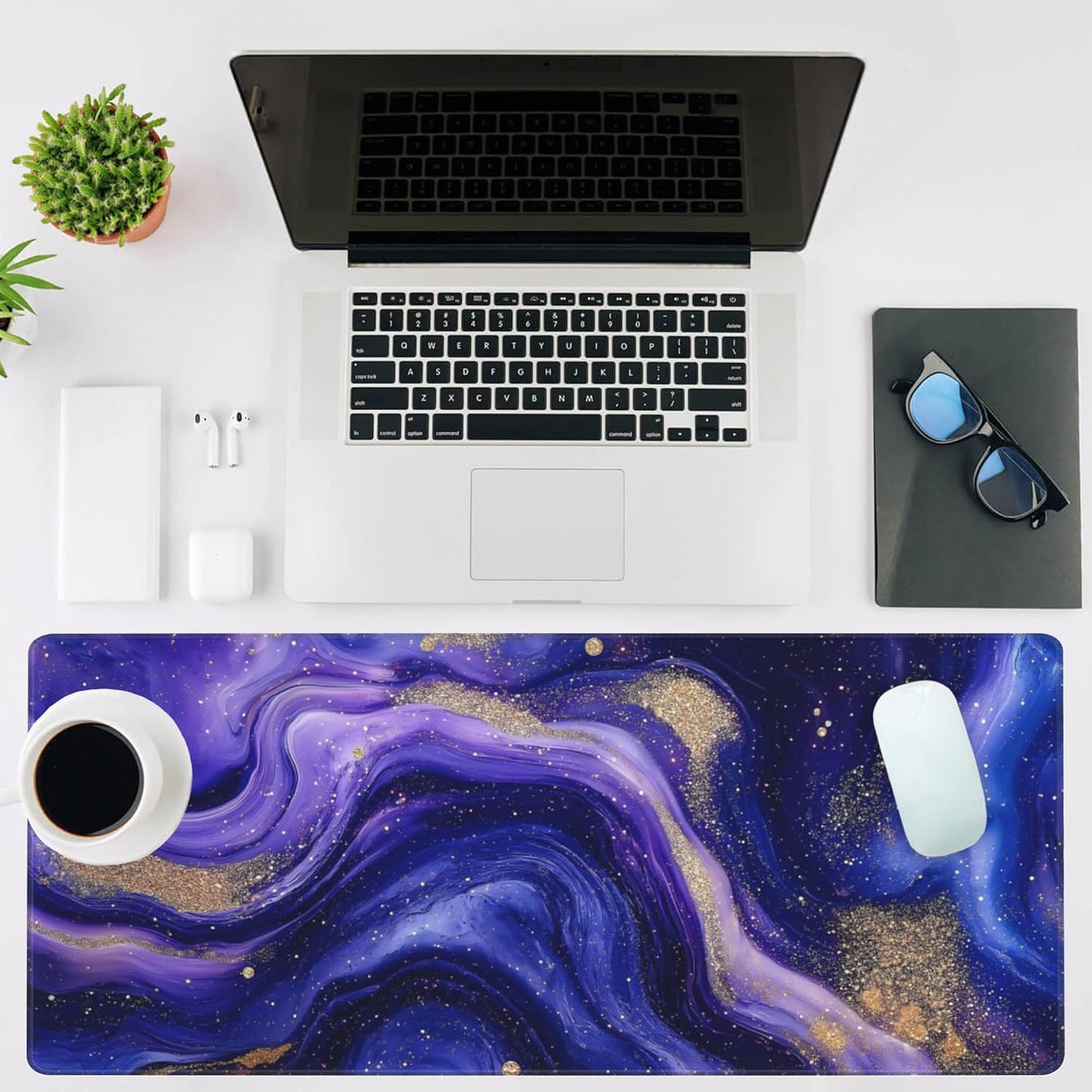Mouse Pad Large Fluid Art Marble Texture Non-Slip Game Desk Mat with Stitched Edge Laptop Keyboard Desk Pad for Work Home Gaming (35.4 x 15.7 Inches)
