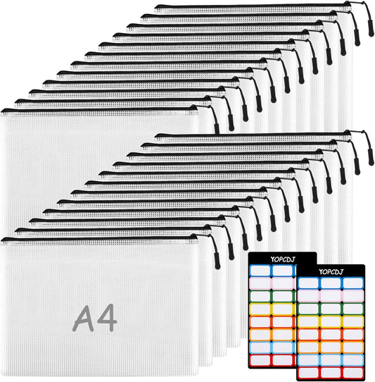 24pcs A4 Mesh Zipper Pouch File Bags, Black Reusable Zipper Bags for Organizing Storage, Waterproof Puzzle Bag, Zipper File Bags for Board Game Storage and School Office Supplies