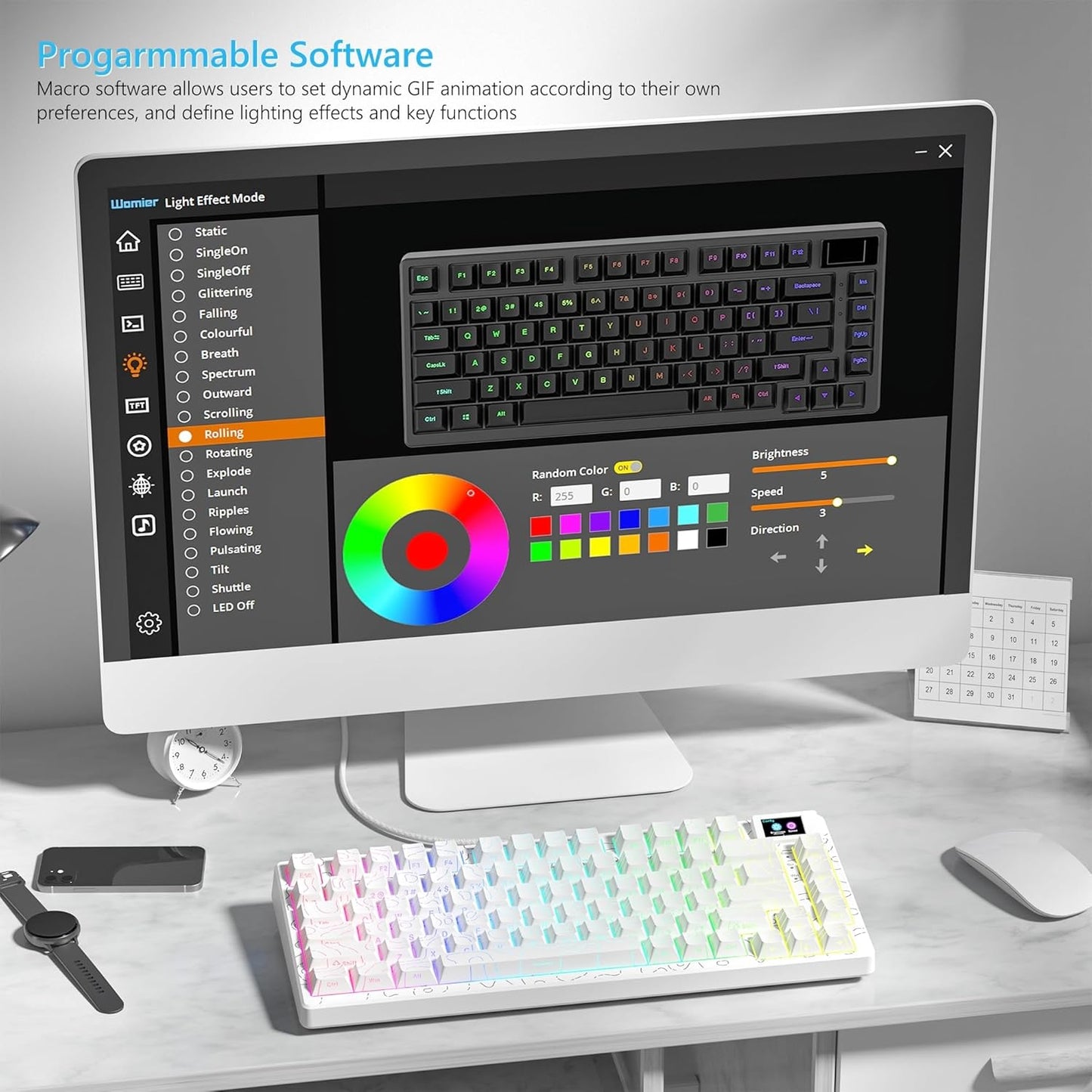 Womier SK80 75% Percent Keyboard with Color Multimedia Display Mechanical Gaming Keyboard Topographic, Hot Swappable Gasket Mount RGB Creamy Key Board Pre-lubed POM Switch for Mac/Win,White