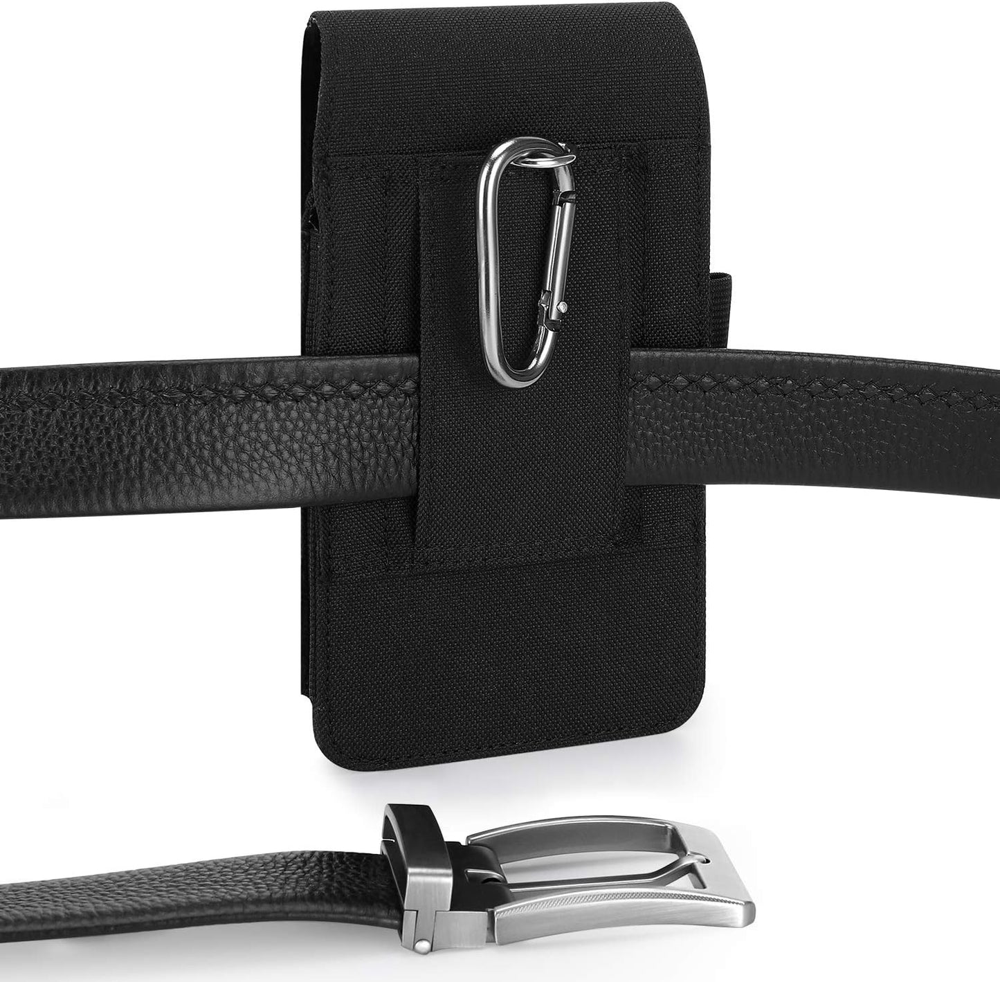 BECPLT for iPhone 16/15/14/13/12 Pro & Galaxy S24/S23/S22/S21 - Nylon Phone Holster with Belt Clip, Loops - Black
