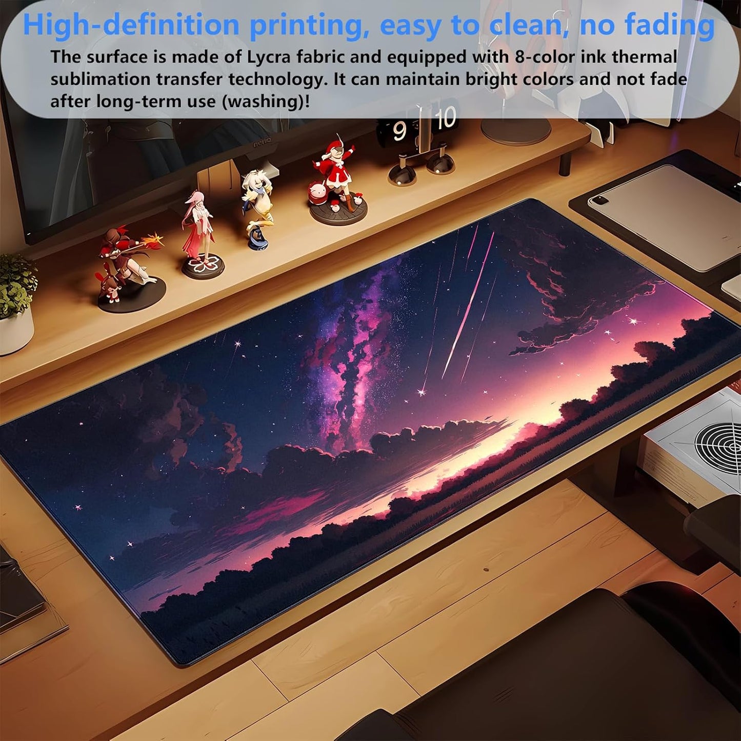 Anime Aesthetic Purple Galaxy Cloud Mouse Pad XXL Extended Gaming Desk Mat 31.5x15.7 Inch for Laptop, Keyboard & Mouse, Office Computer Desk Decor