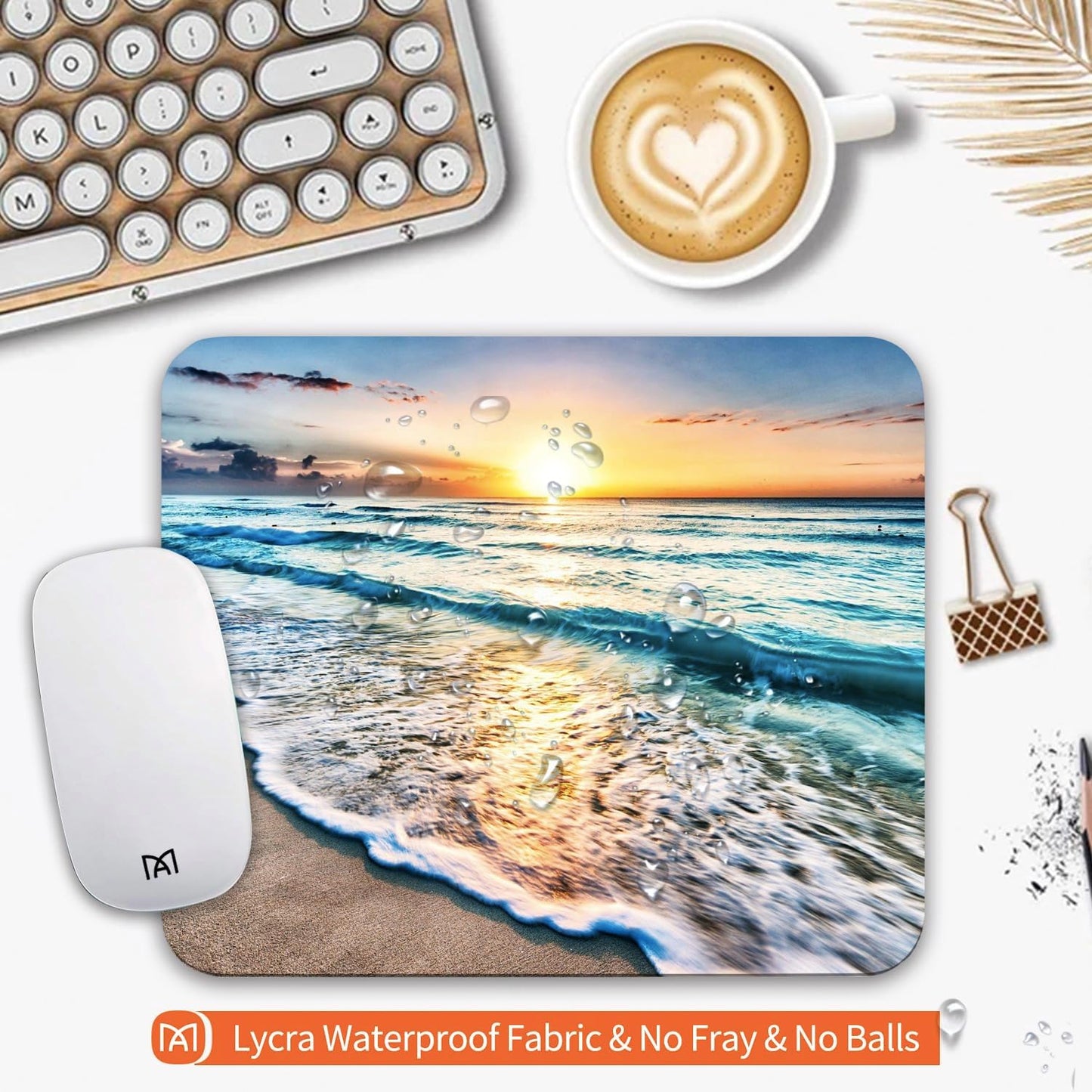 Square Mouse Pad Beach Sunset, Personalized Premium-Textured Custom Mouse Mat Design, Washable Mousepad Cloth, Non-Slip Rubber Base Computer Mouse Pads for Wireless Mouse