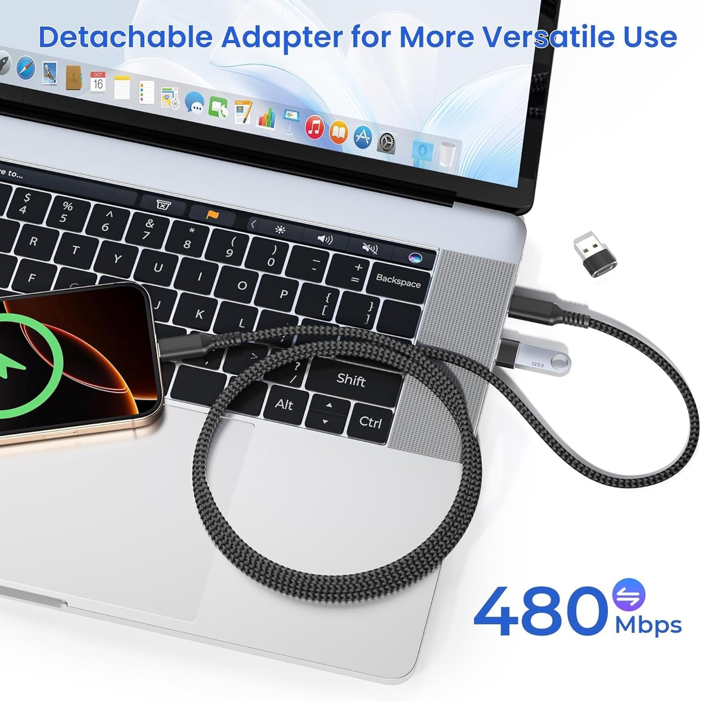 Elebase USB Type C to C 100W Car Charging Cable 6.6FT with A Adapter,Fast PD Charger Cord for iPhone 16 15 Pro Max Plus,Samsung Galaxy S23 S24, Play,MacBook Mac,iPad 9 10,Z Flip Fold 4 5,Ultra,A53 A54