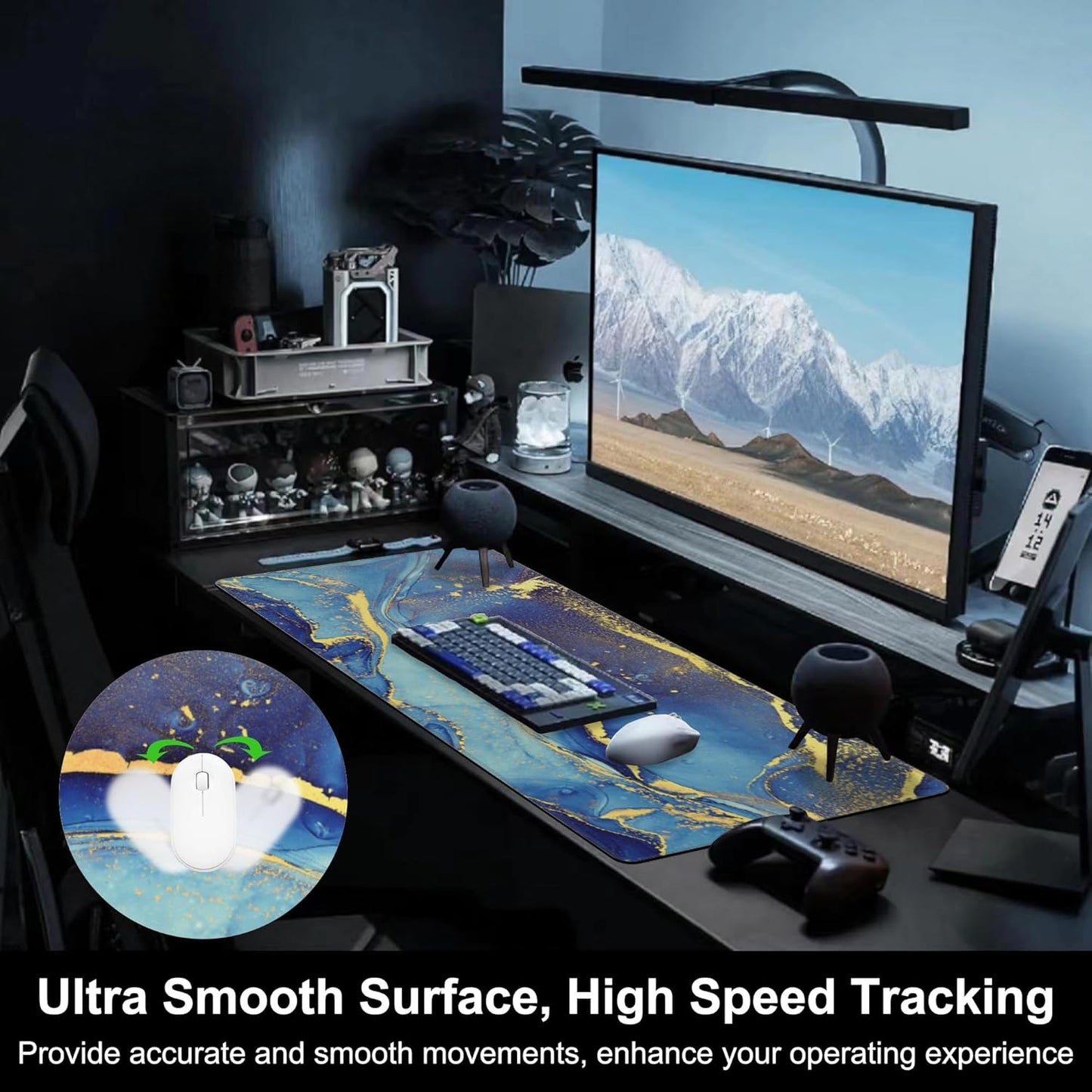 Mouse Pad, Large Alcohol Ink Art Desk Mat, Extended Non-Slip Gaming Keyboard Mousepad Desk Pad, Thick Stitched Edges Waterproof Mouse Mat 31.5"x15.7" (Abstract Fluid Art Painting)