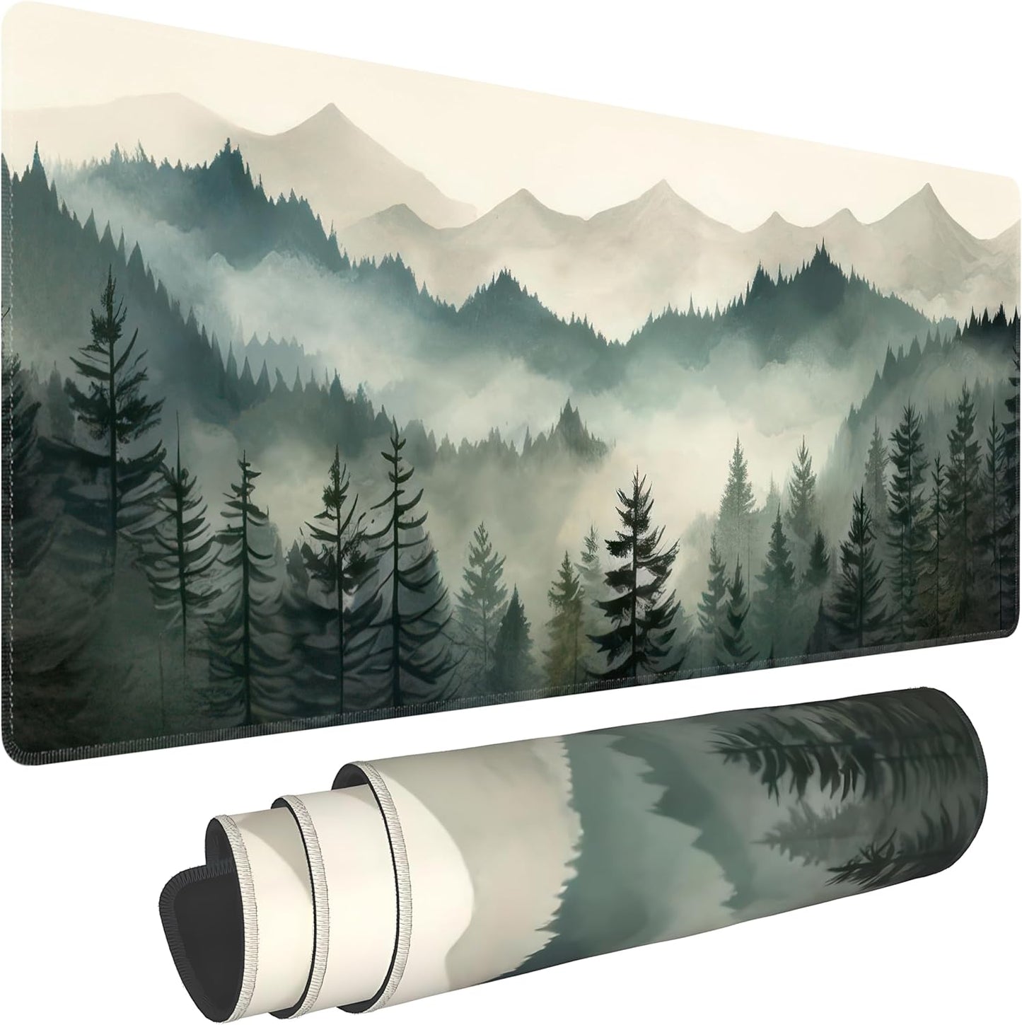 Misty Forest Large Mouse Pad,Gaming Keyboard Desk Pad,Extended Mouse Mat Non-Slip Rubber Base with Stitched Edges for Office Game Home XL 31.5"x11.8"