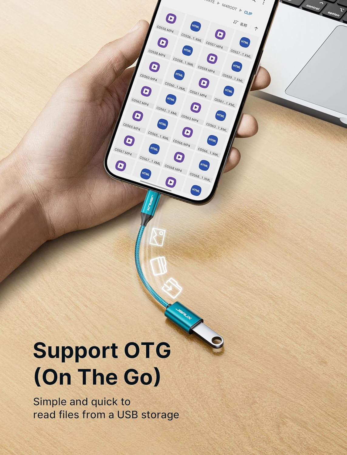 JSAUX USB C to USB 3.0 Adapter [2 Pack], Type C Male to USB Female OTG Cable Compatible with MacBook Pro/Air, iPhone 16 Pro Max/16 Plus/16e/15, Samsung Galaxy S25/S24/S23-Green