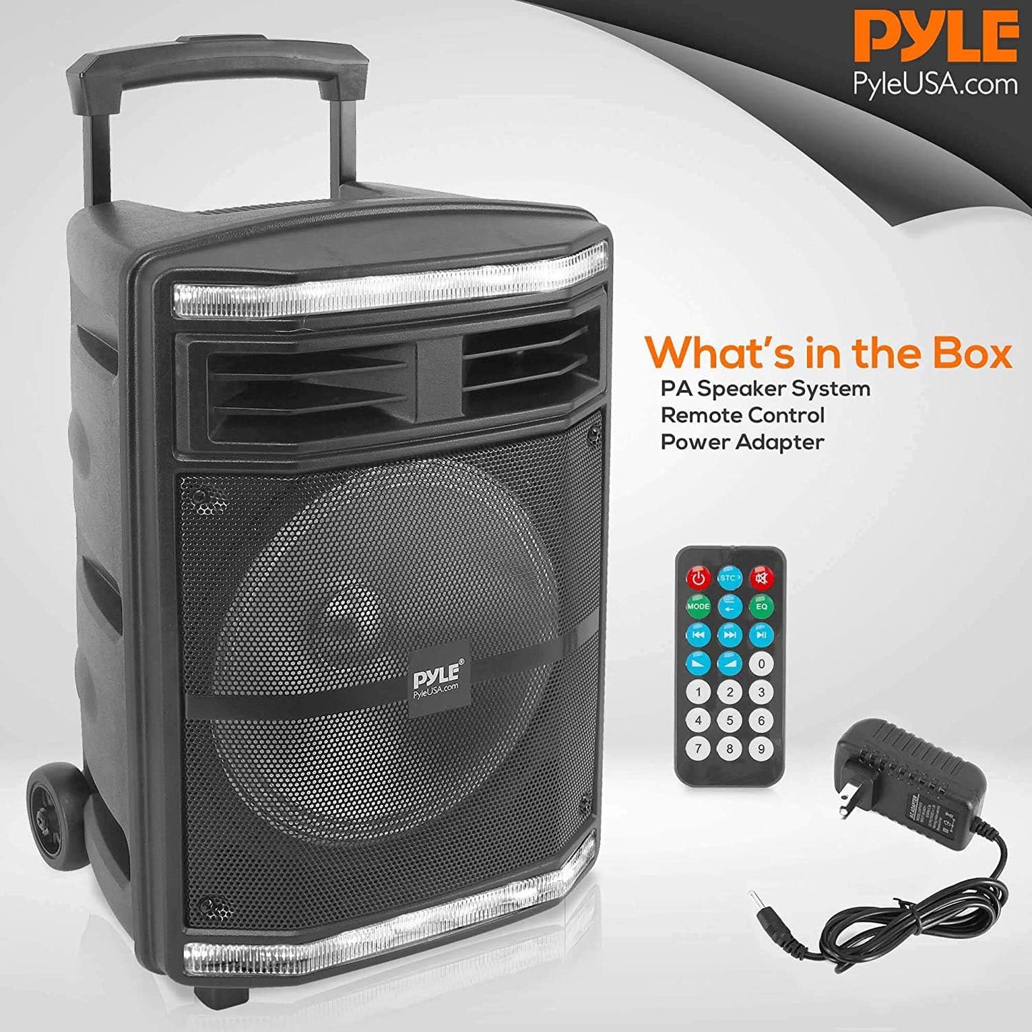 Pyle Portable Bluetooth PA Speaker System - 600W Bluetooth Speaker Portable PA System W/ Rechargeable Battery, Party Lights, MP3/USB SD Card Reader, Rolling Wheels - Pyle PPHP1044B