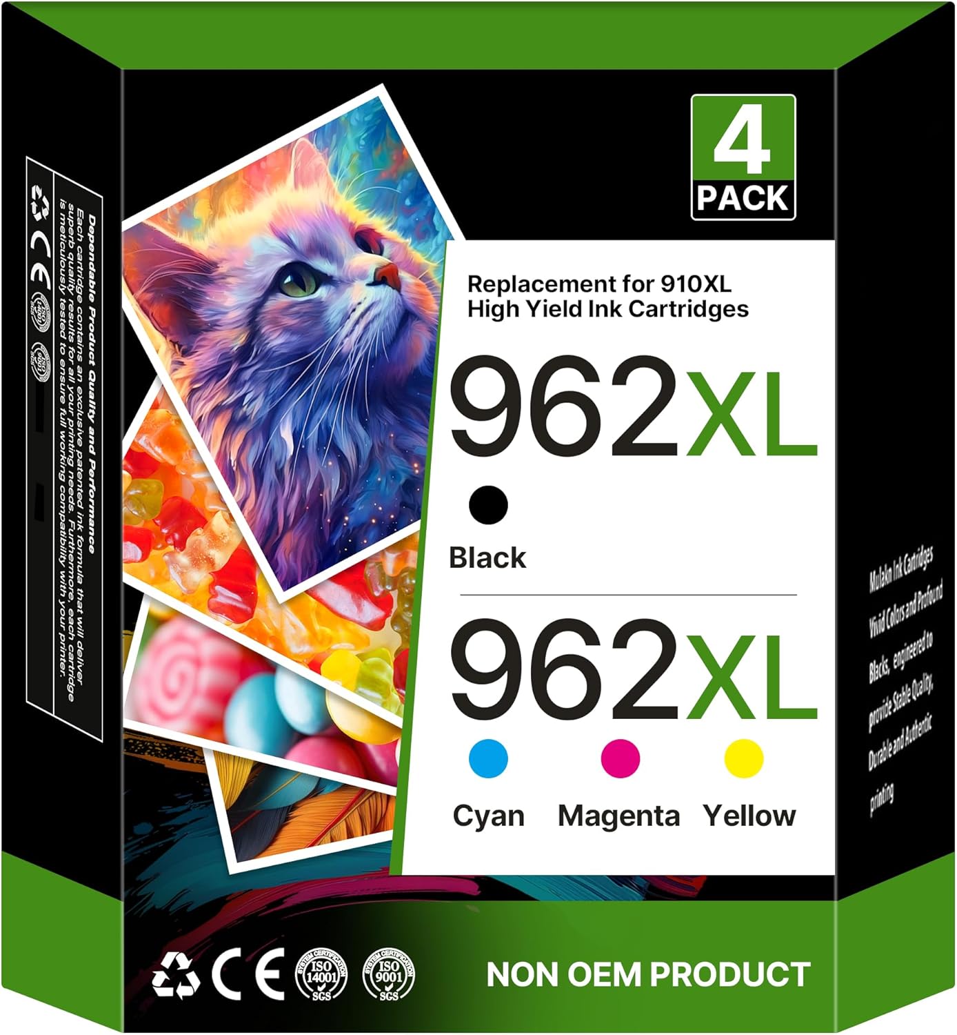 962XL Ink Cartridges Combo Pack Replacement for HP Ink 962XL Black and 962 Color Combo Pack for HP 962 962XL Ink for HP OfficeJet Pro 9010 9015 9018 9020 9025 Printer(1BK/1C/1M/1Y, 4 Pack)