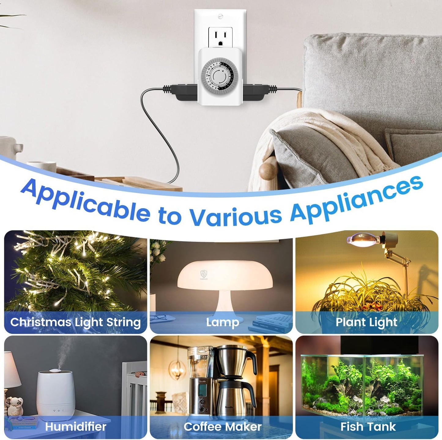 Timers for Electrical Outlets Indoor, AaiVrylliz 3-Prong Dual Outlet Timer,24-Hour 30 Minute Daily On/Off Cycle, Plug-in Mechanical Timers for Christmas Lights, Lamps, Grow Light