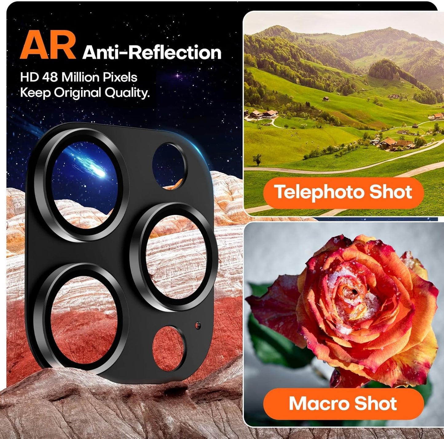 Camera Lens Protector for iPhone 16 Pro Max/16 Pro/iPhone 15 Pro Max/15 Pro/iPhone 14 Pro Max/14 Pro, Aluminum Alloy Sapphire Glass Camera Screen Cover, Case Friendly- Black Titanium