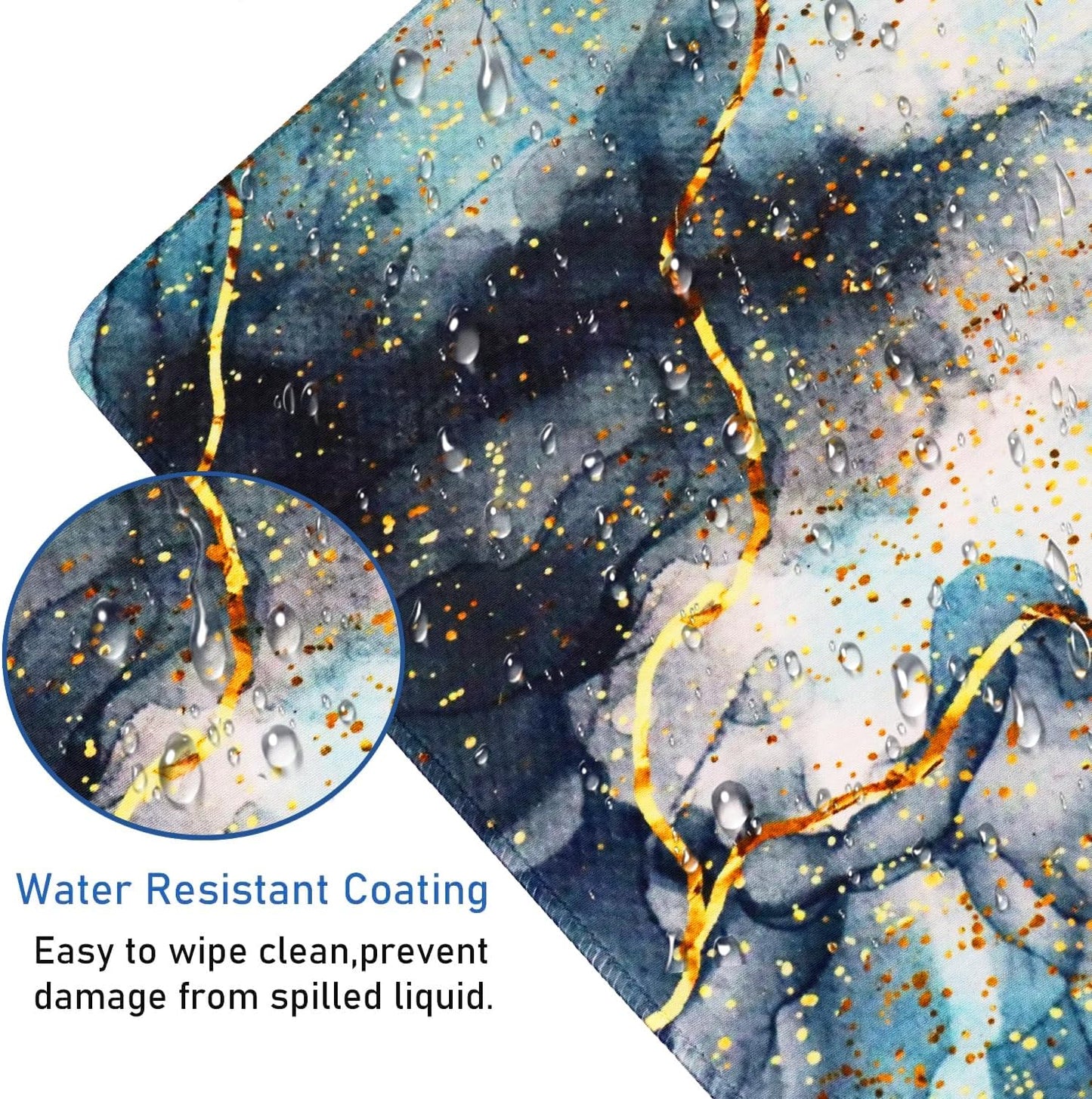 Large Gaming Mouse Pad with Stitched Edges, (31.5X15.7In) Durable Non-Slip Natural Rubber Base, Waterproof Computer Keyboard Pad Mat for Esports Pros/Gamer/Desktop/Office/Home- Marble Blue