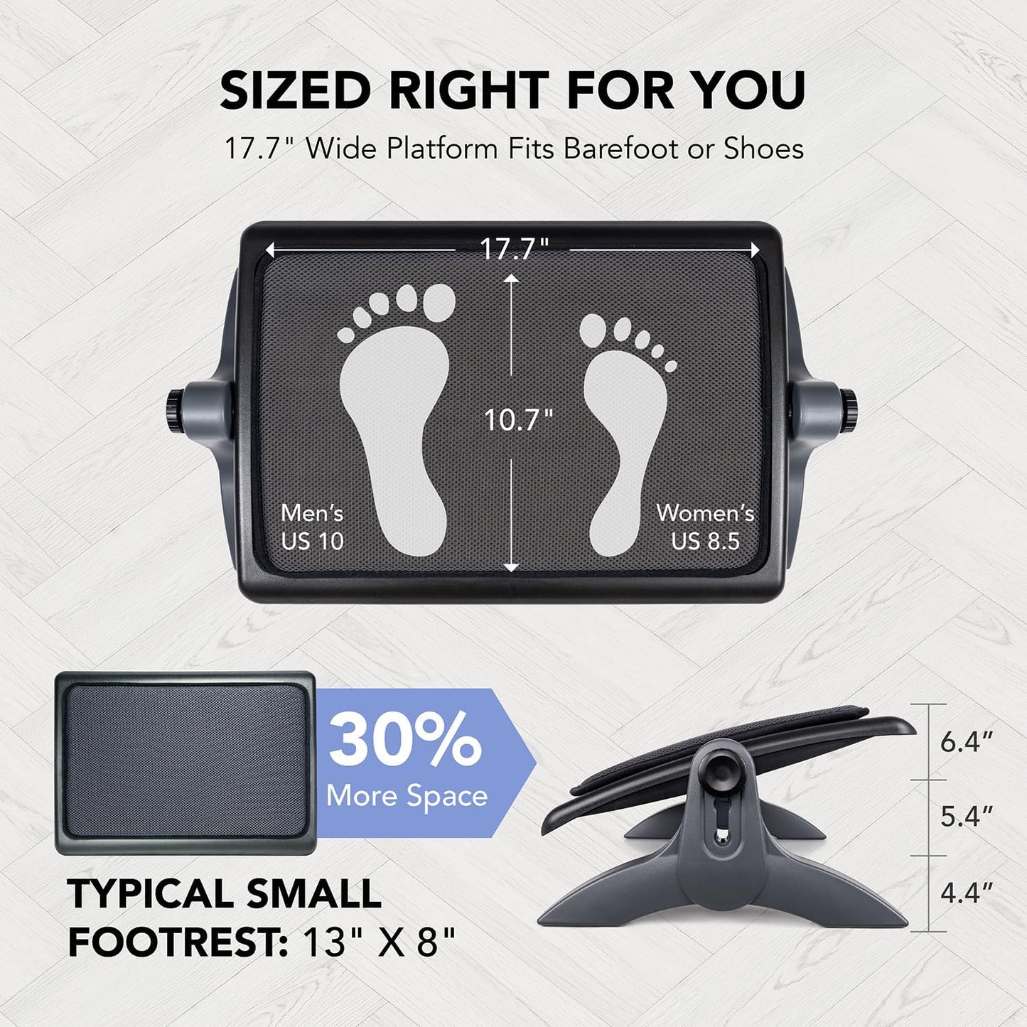 EHO Ottoman, Ergonomic Foot Rest for Under Desk, Adjustable Height and Angle, Sponge Platform, Anti-Slip, Ankle Support, Detachable Washable Cushion, Back and Leg Pain Relief, 21.6" L x 11.4" W, Black