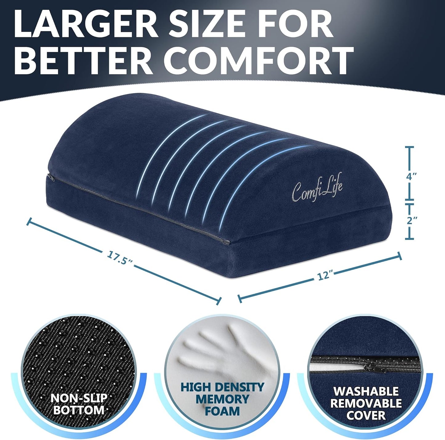 ComfiLife Foot Rest for Under Desk at Work – Adjustable Height Memory Foam Foot Stool for Under Desk, Office Chair & Gaming Chair – Ergonomic Footrest for Back & Hip Pain Relief (Navy)