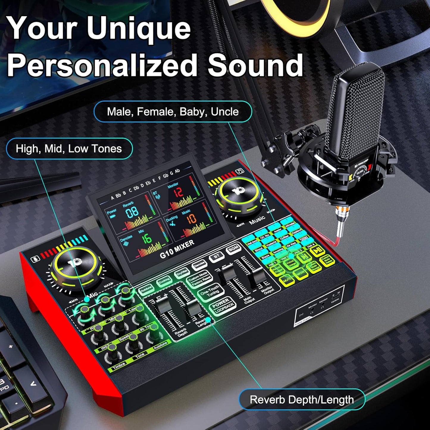 Podcast Equipment Bundle with 3.5mm Condenser Microphone for Pc/Phone Live Streaming Singing Gaming, Podcast Microphone Bundle with Live Sound Card Audio Mixer,Voice Changer, Denoise,DJ Sets