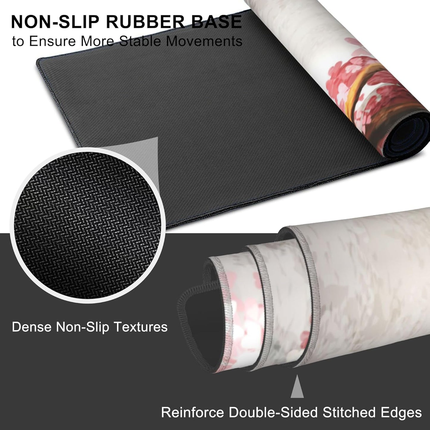 Mouse Pad, Large Blooming Sakura Desk Mat, Extended Non-Slip Gaming Keyboard Mousepad Desk Pad, Thick Stitched Edges Waterproof Mouse Mat 31.5"x15.7" (Cherry Branch)