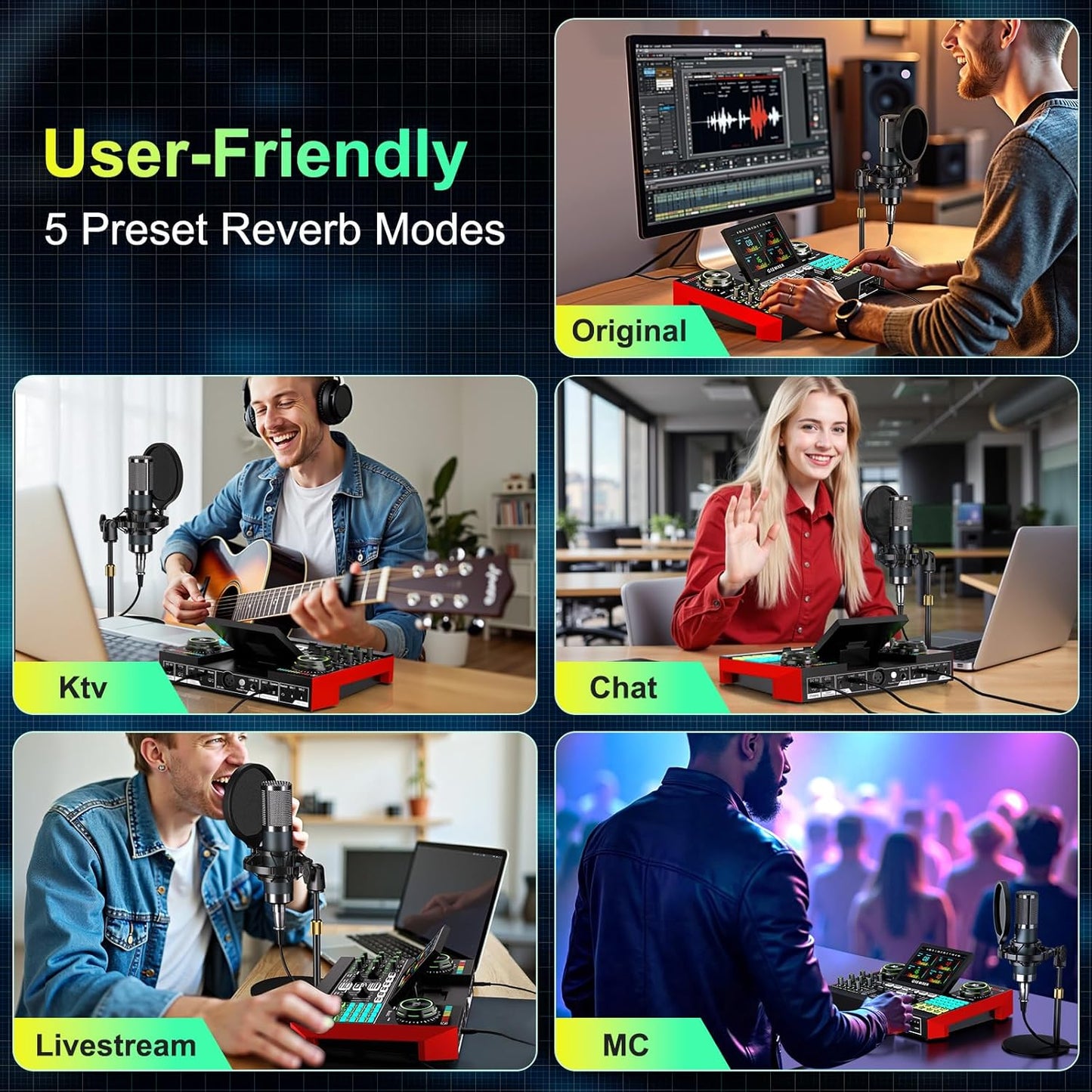 Podcast Microphone Bundle with Live Sound Board Audio Mixer, Podcast Equipment Bundle with 3.5mm Condenser Microphone(P15) for Pc/Phone Live Streaming Singing Gaming, Voice Changer, Denoise