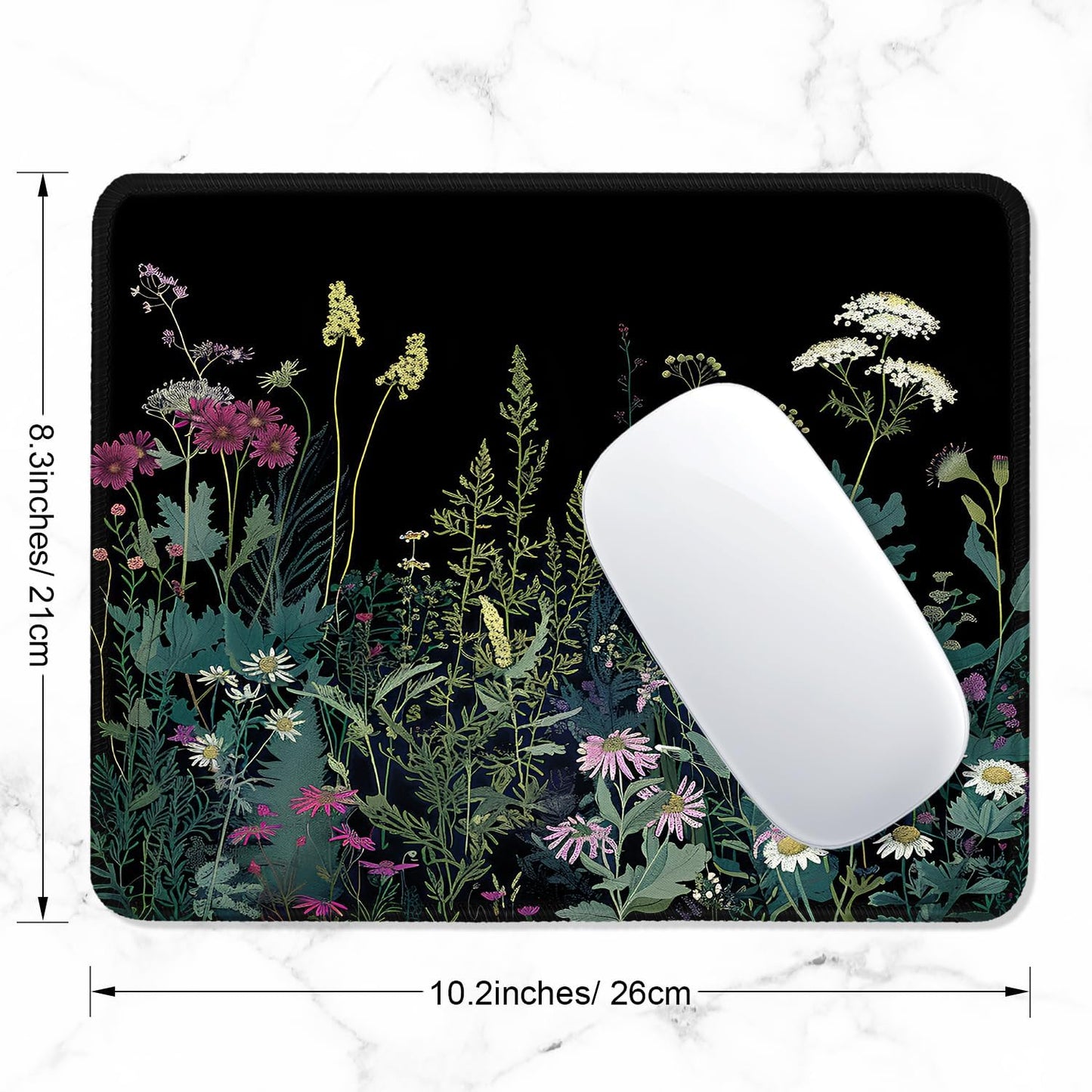 ITNRSIIET Mouse Pad with Stitched Edge Premium Textured Smooth Precise Operation Waterproof Washable Non-Slip Rubber Base Desktop Protection Mat, 10.2×8.3×0.12 inches, Pretty Flowers