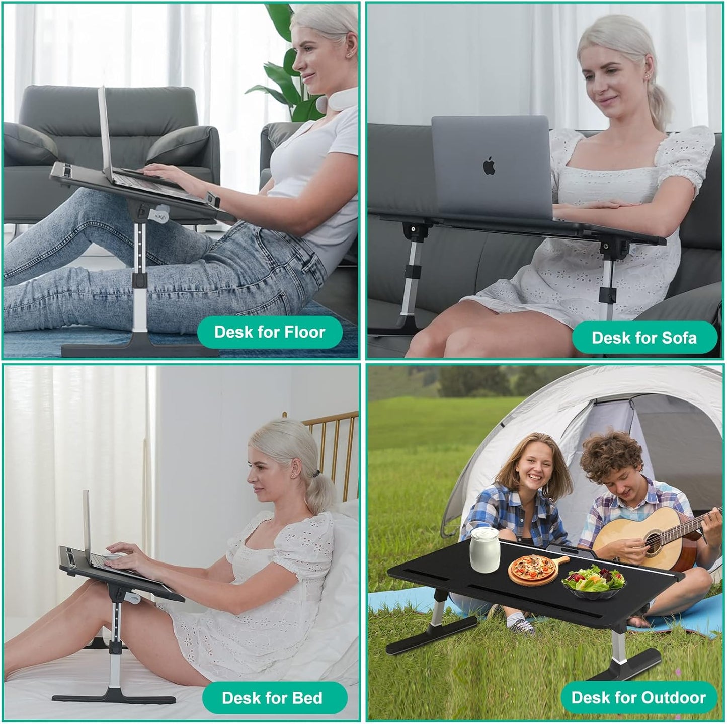 Laptop Bed Tray Desk with Adjustable Heights and Angles, Upgraded-Sturdy Foldable Lap Desk for Bed/Couch/Floor (NO Drawer, Black)