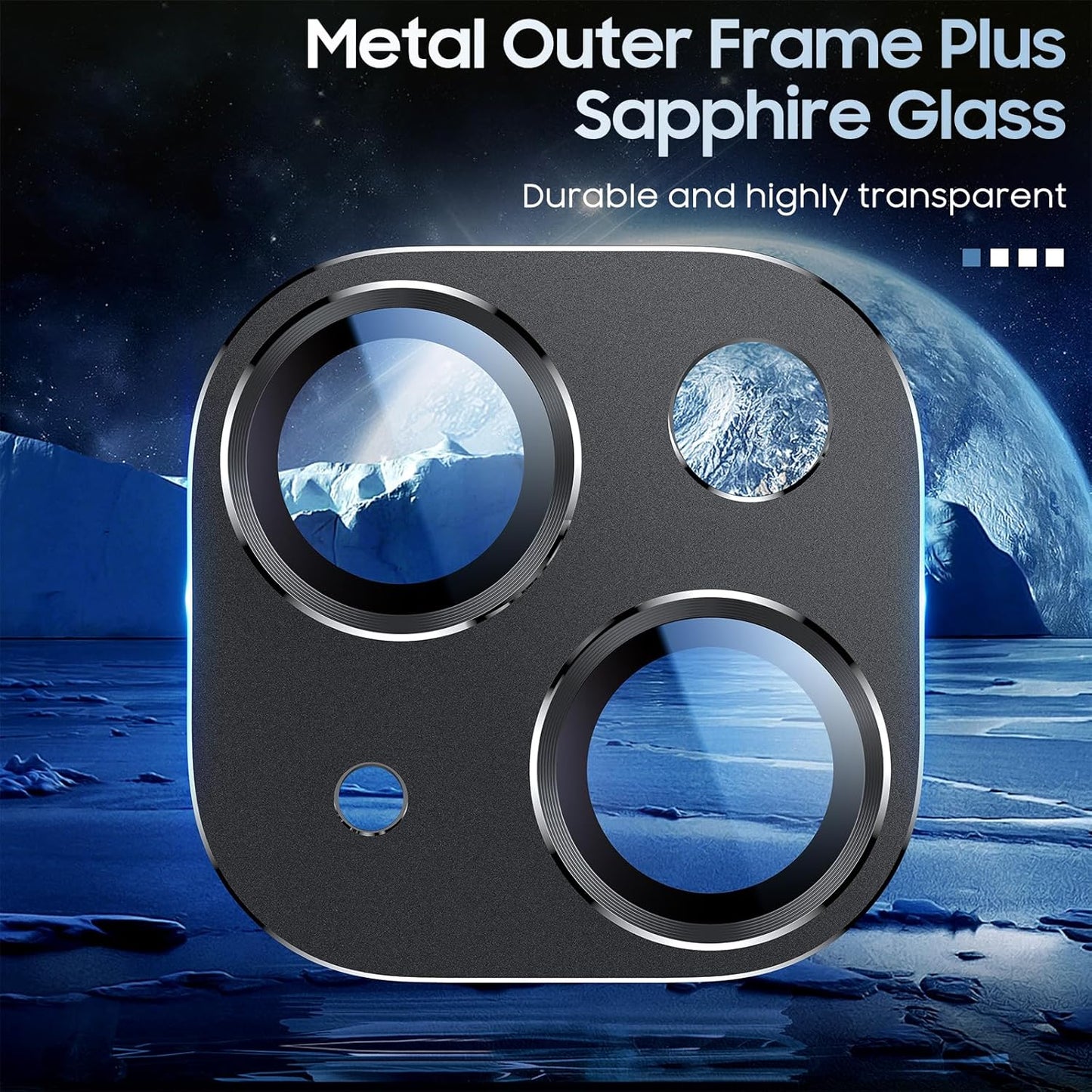 Uyiton for iPhone 15/iPhone 15 Plus Camera Lens Protector, [Not Easy to Break][Strong Adsorption][Case-Friendly] Metal Tempered Glass Rear Camera Screen Cover - Black