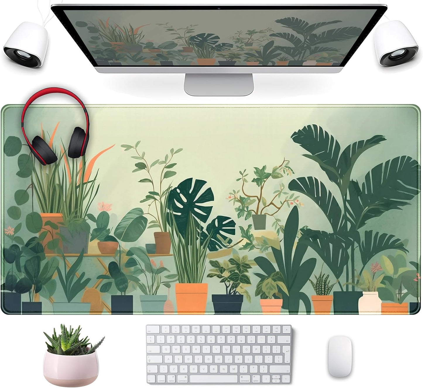 Gardener Mousepad Nature Desk Mat Green Desk Pad Cute Office Decor Mouse Pad Aesthetic Mousepad Plant Deskmat, XXL Large Extended Gaming Deskpad Laptop Keyboard Mouse Mat for Girl 31.5x15.75 in