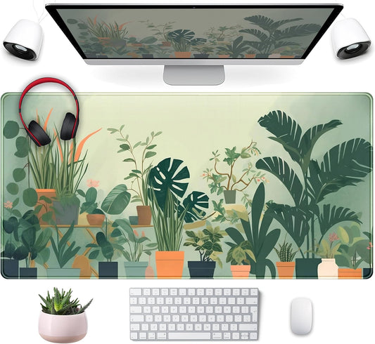 Gardener Mousepad Nature Desk Mat Green Desk Pad Cute Office Decor Mouse Pad Aesthetic Mousepad Plant Deskmat, XXL Large Extended Gaming Deskpad Laptop Keyboard Mouse Mat for Girl 31.5x15.75 in